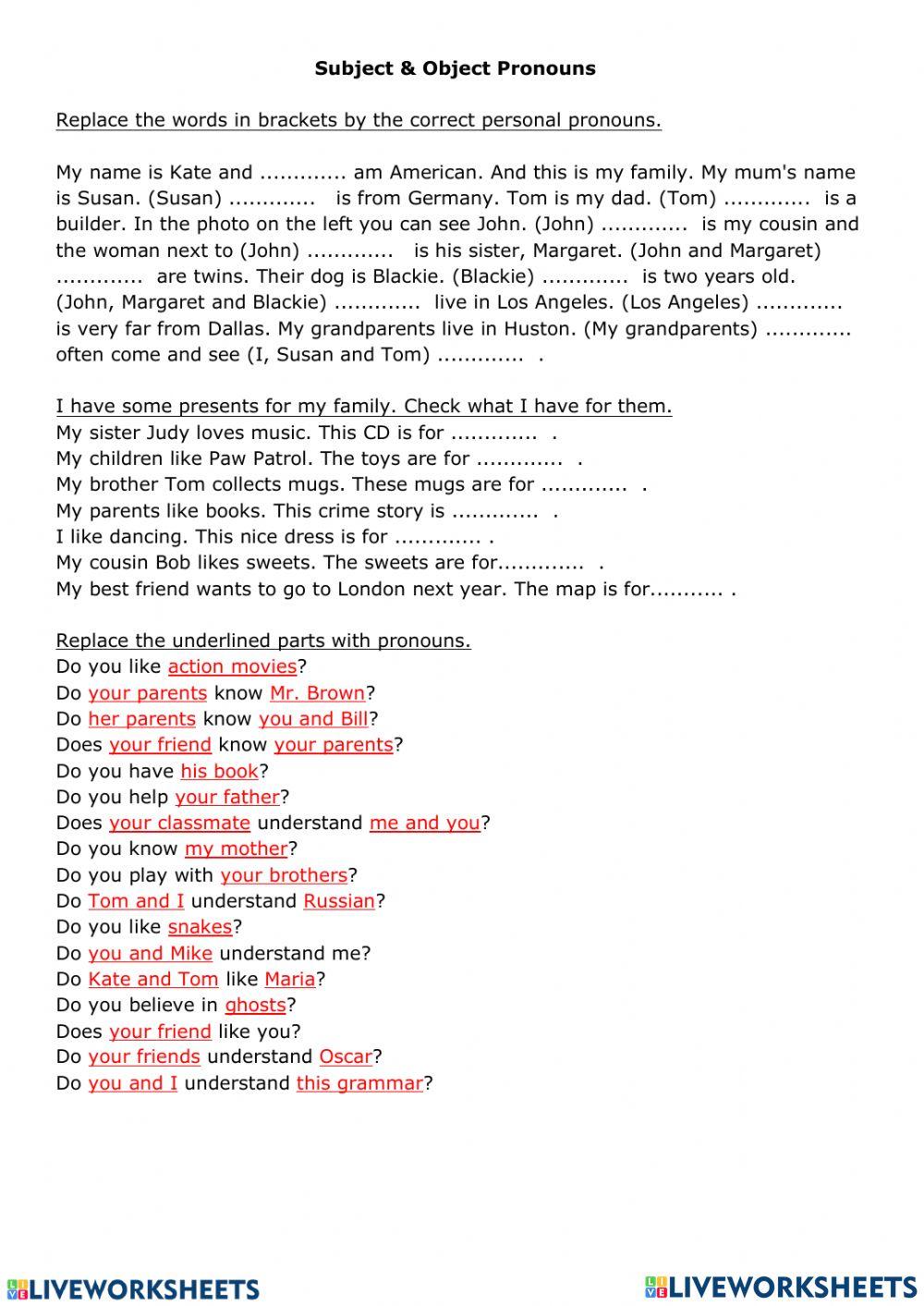 Subject and object pronouns