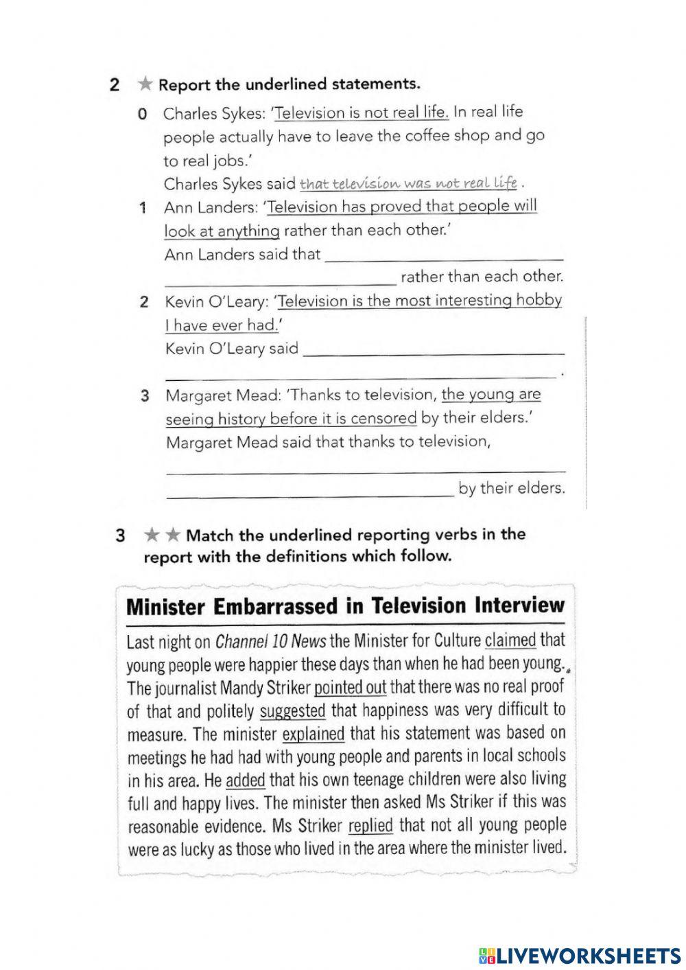 Reporting statements