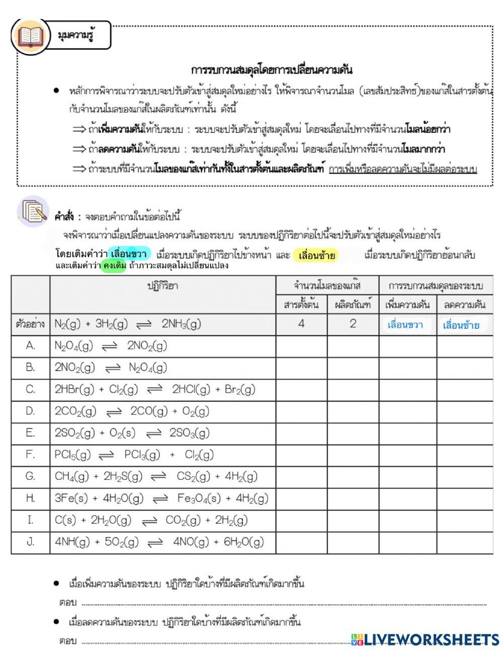 สมดุลเคมี-ความดัน