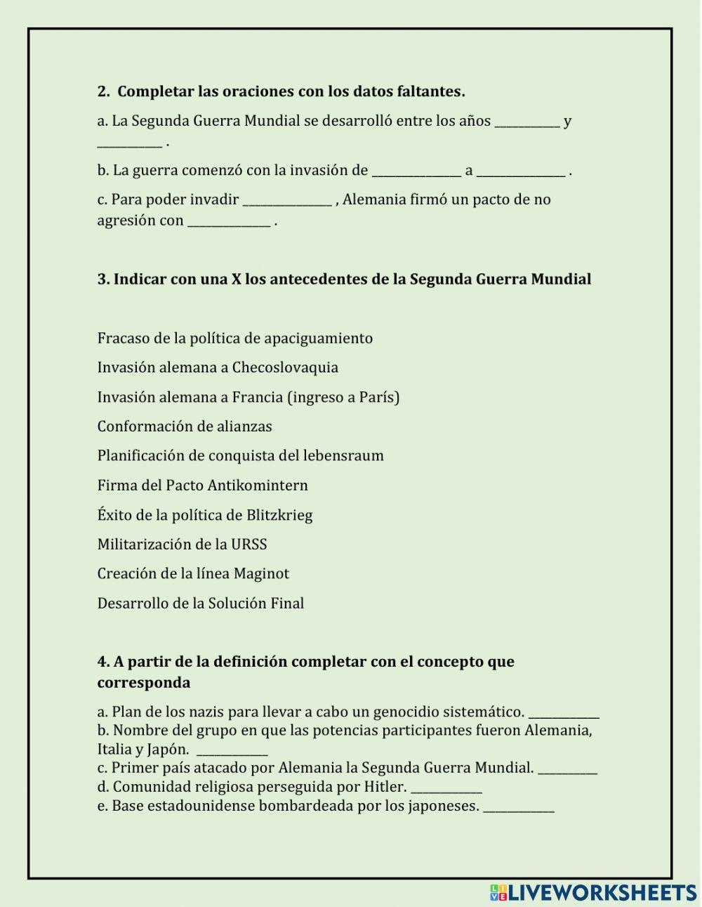 Segunda Guerra Mundial - comprobación de lectura