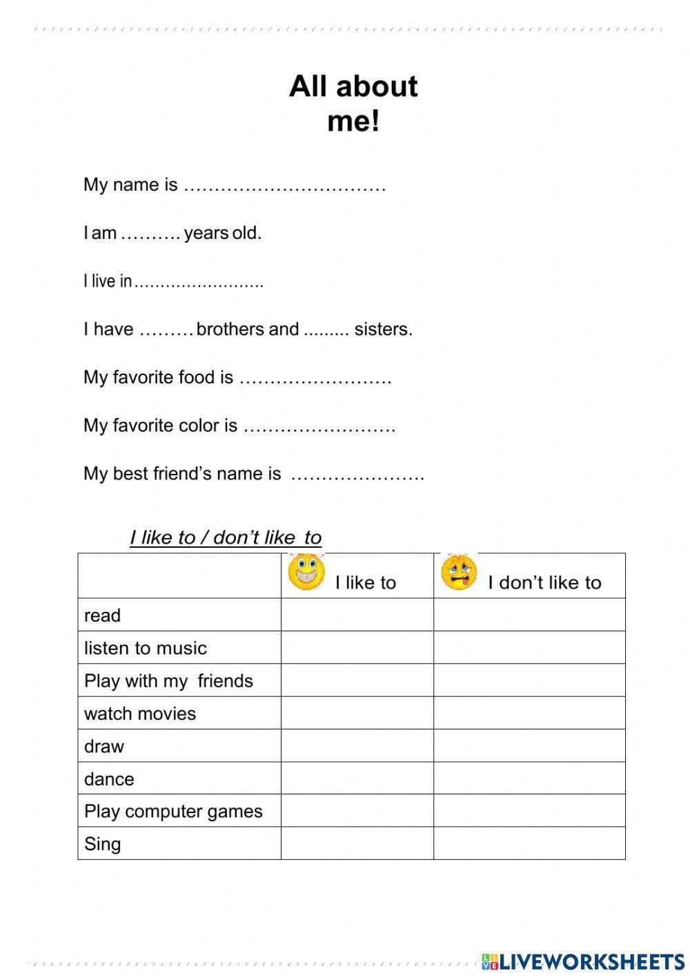 Self Introduction online pdf worksheet | Live Worksheets