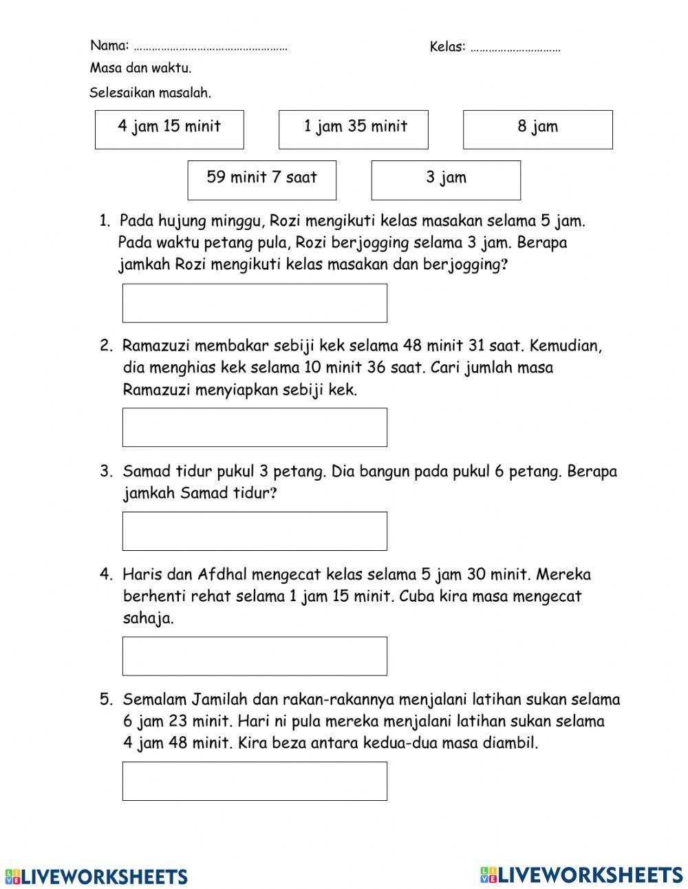 Penyelesaian Masalah Masa Tahun 3