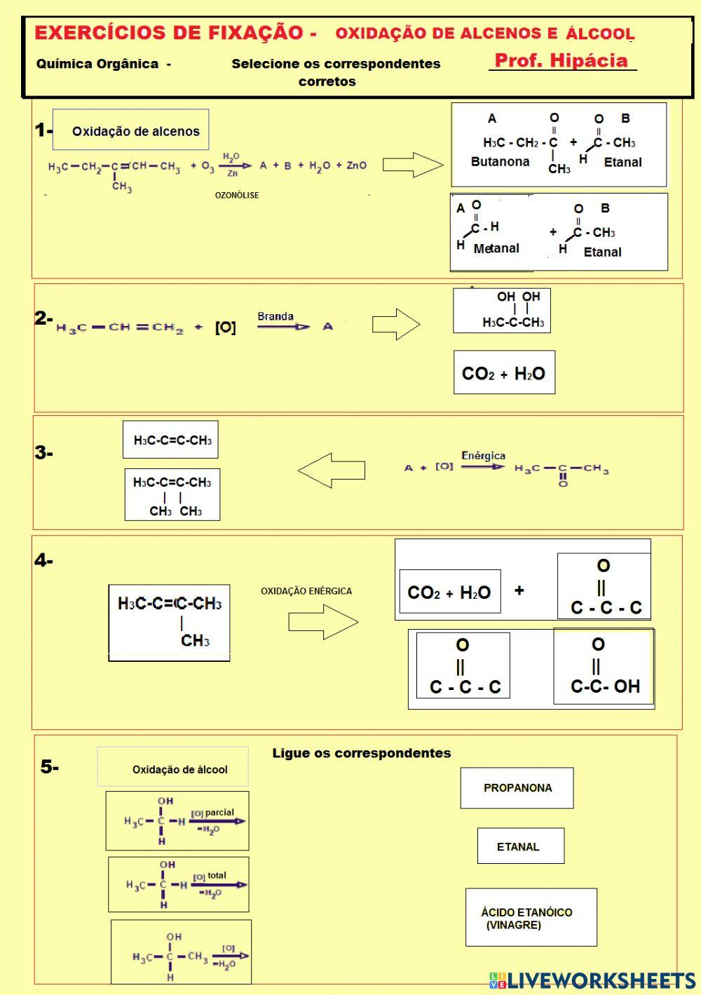 Reações de oxidação de alcenos e álcool