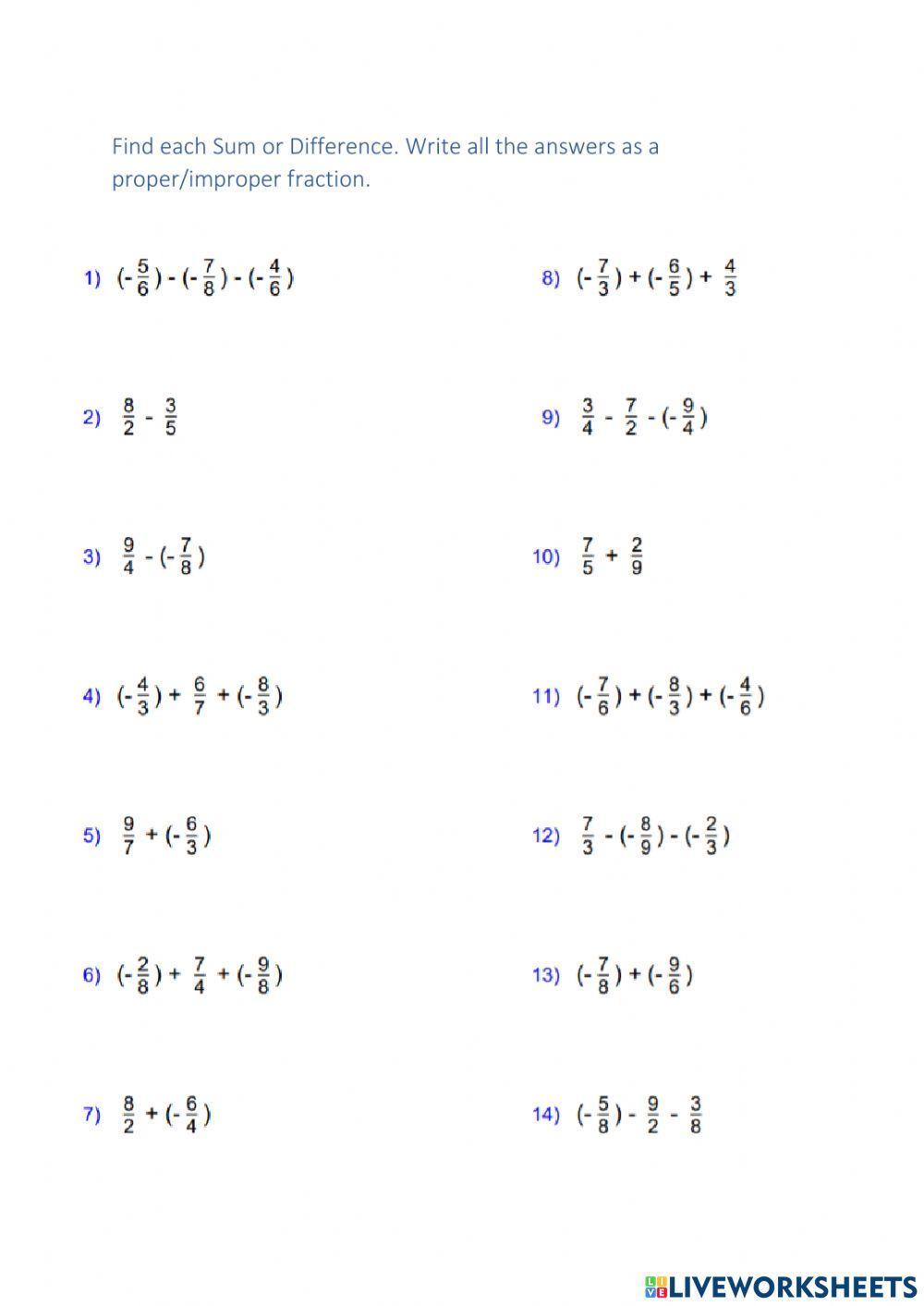 Add - Subtract Rational Numbers