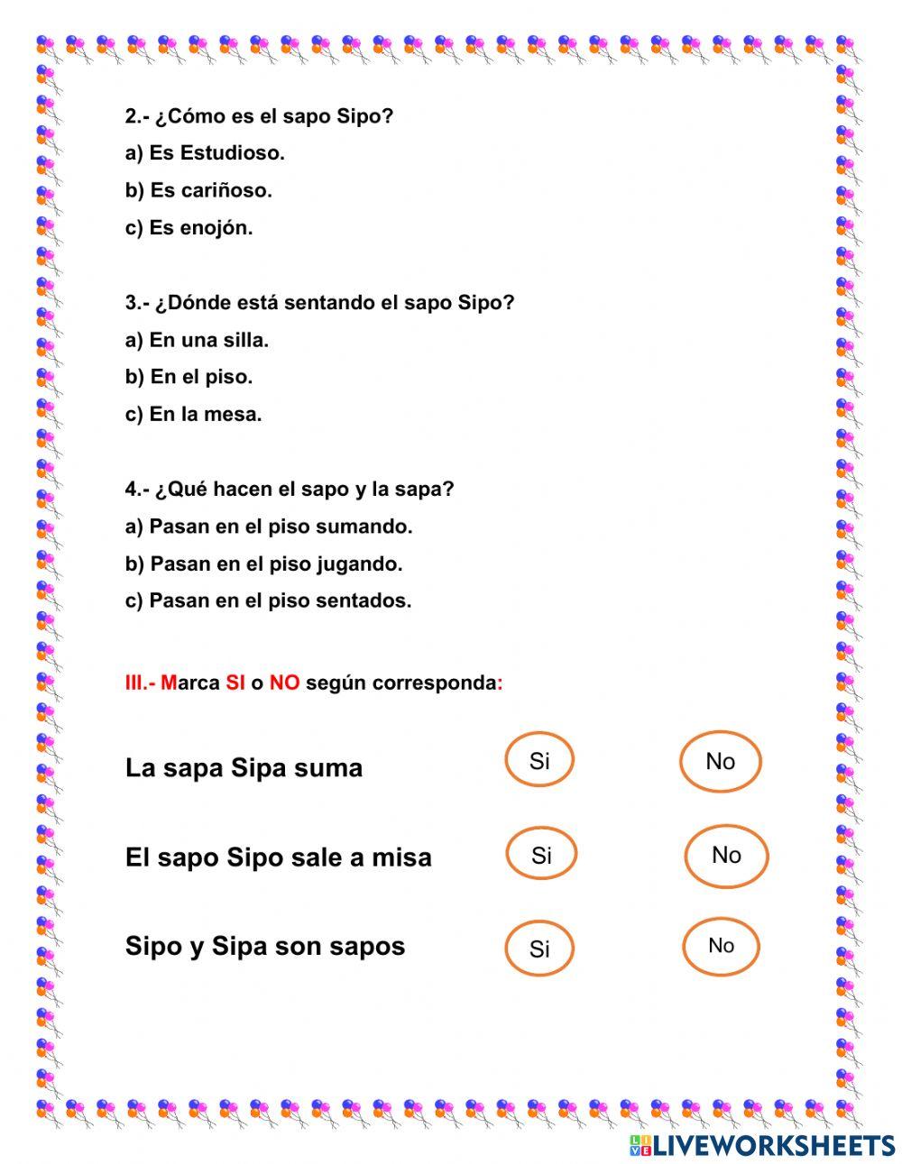 Comprensión de lectura letra S