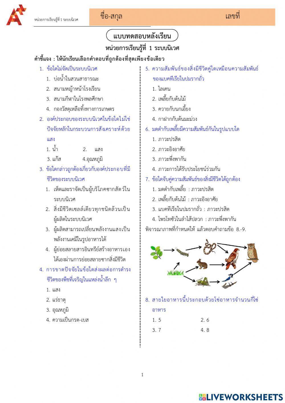 แบบทดสอบระบบนิเวศ