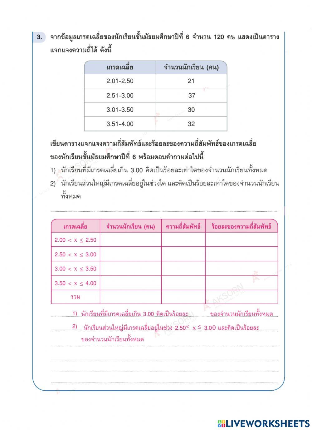 แบบฝึกหัดสถิติม.6 ชุด4