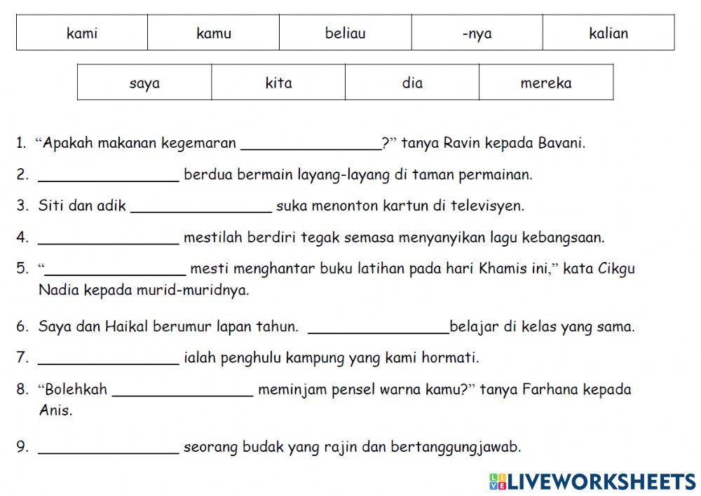 Latihan Kata Ganti Nama Diri