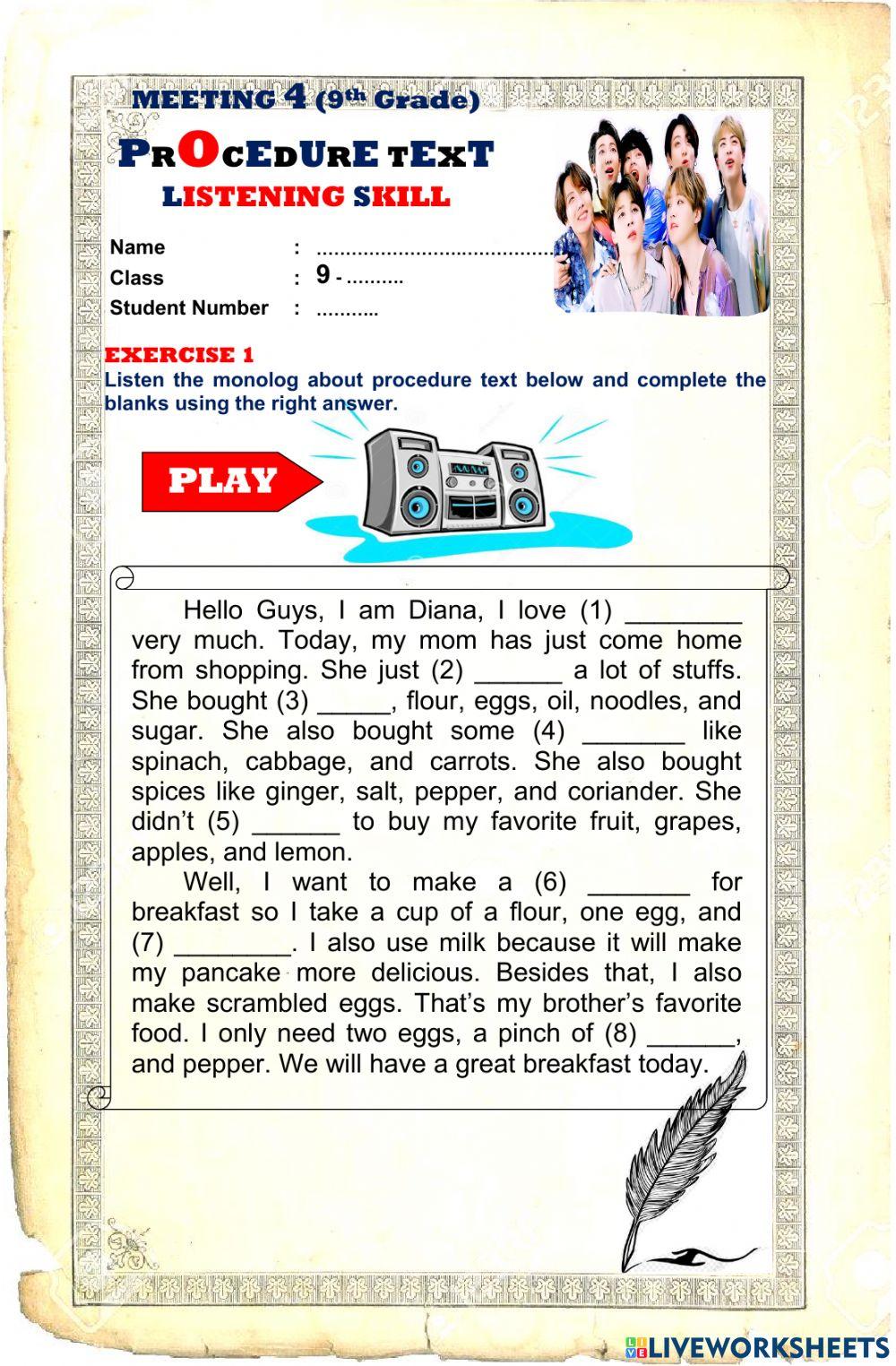 PRE TEST 1 - Procedure Text - listening skill