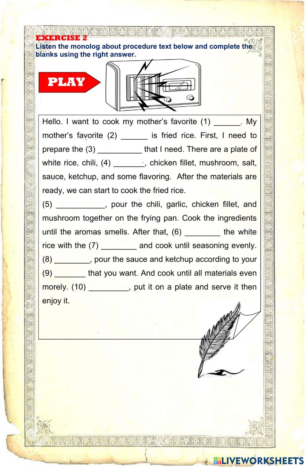 PRE TEST 1 - Procedure Text - listening skill