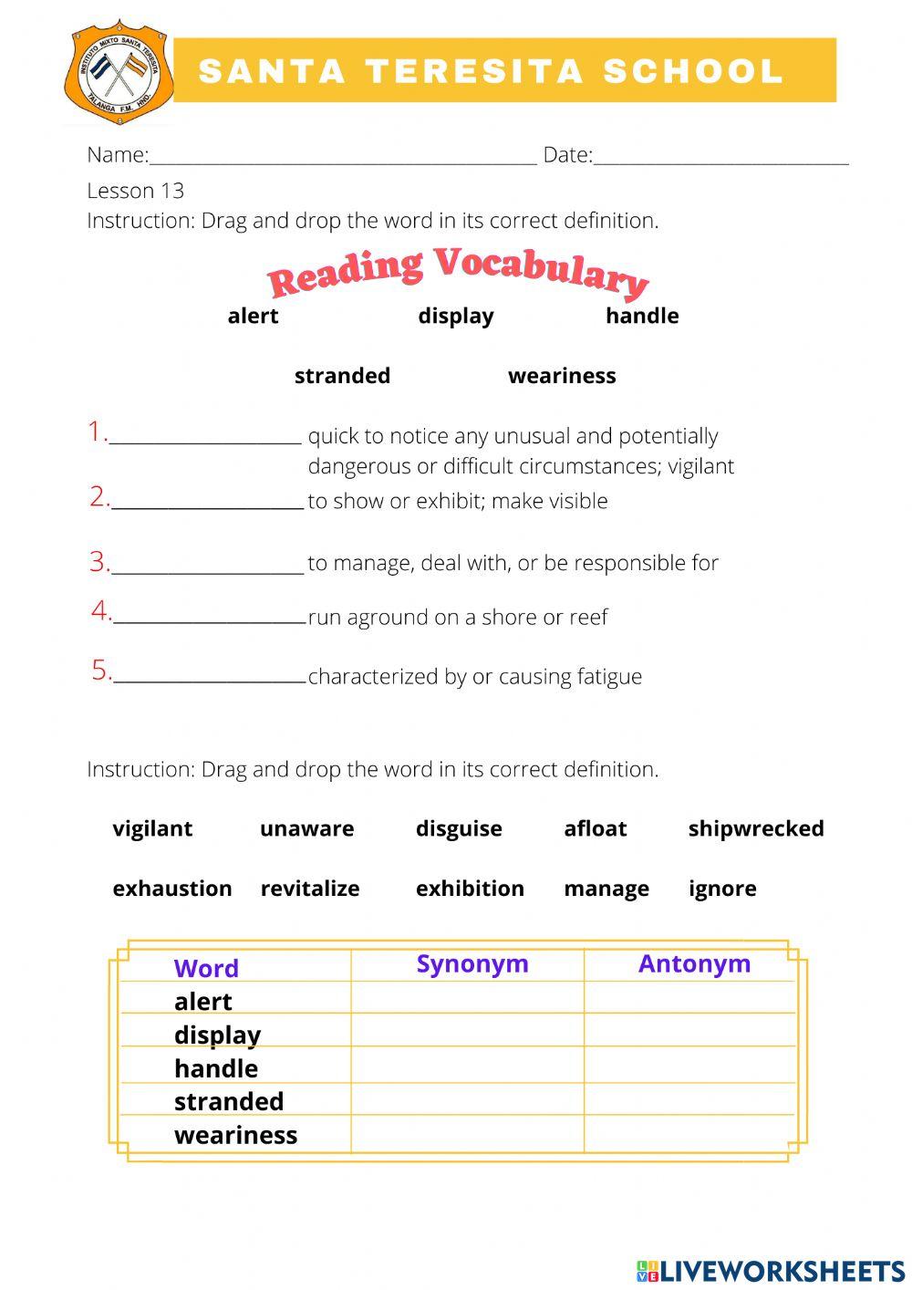 reading-vocabulary-online-exercise-live-worksheets