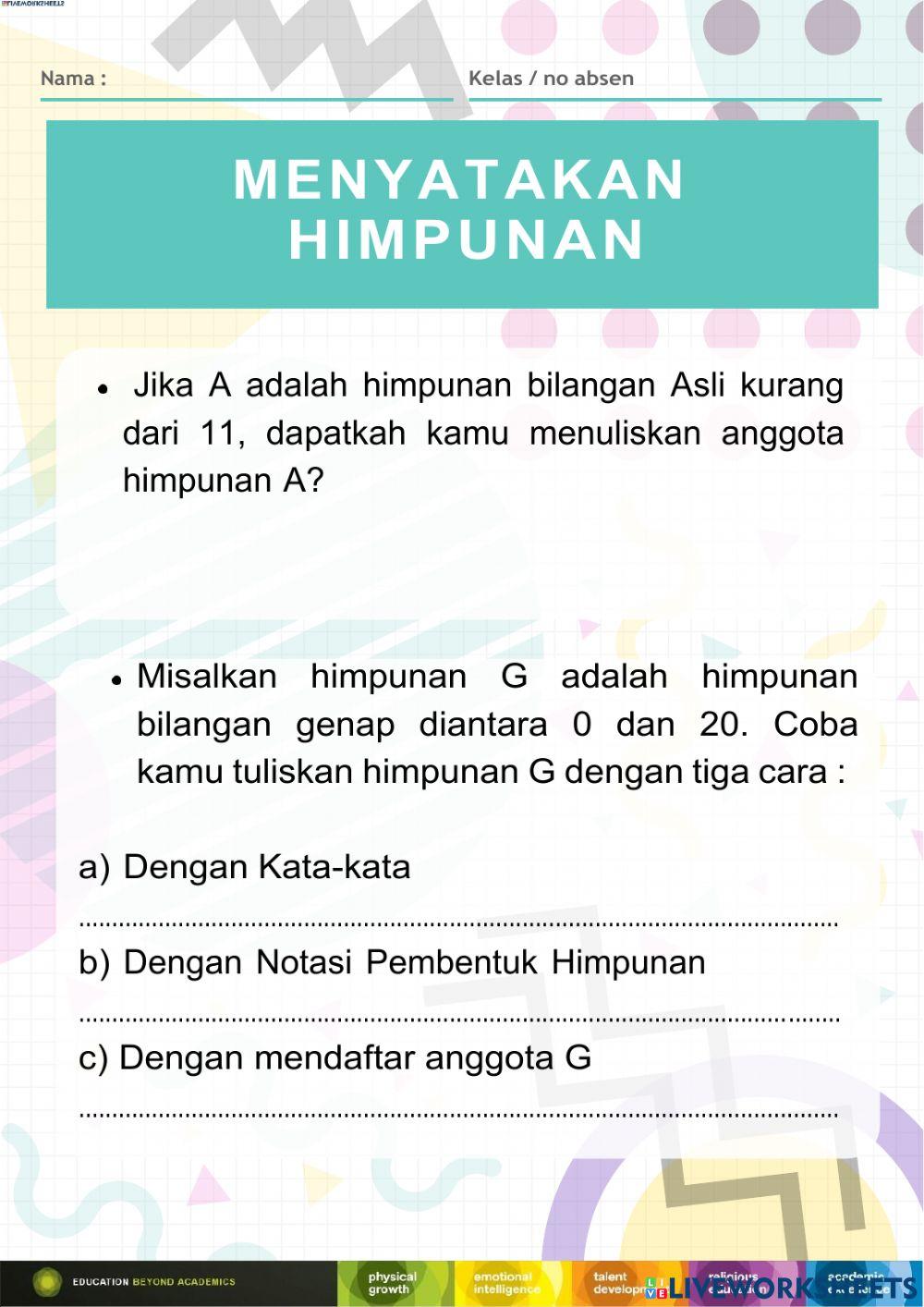 Worksheet Himpunan