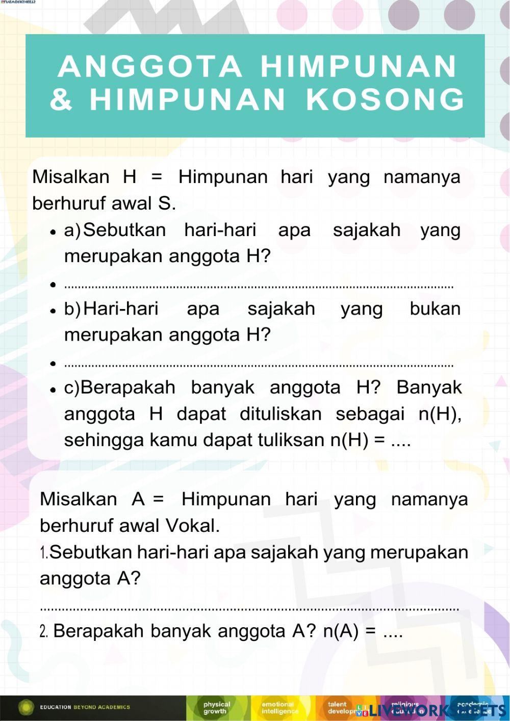 Worksheet Himpunan