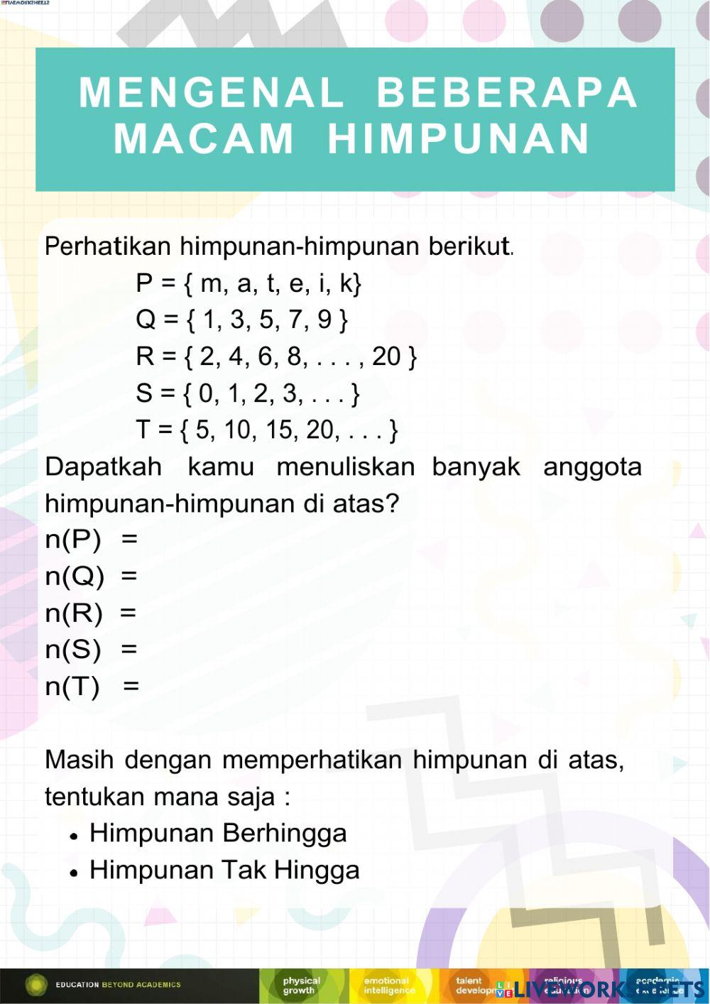 Worksheet Himpunan