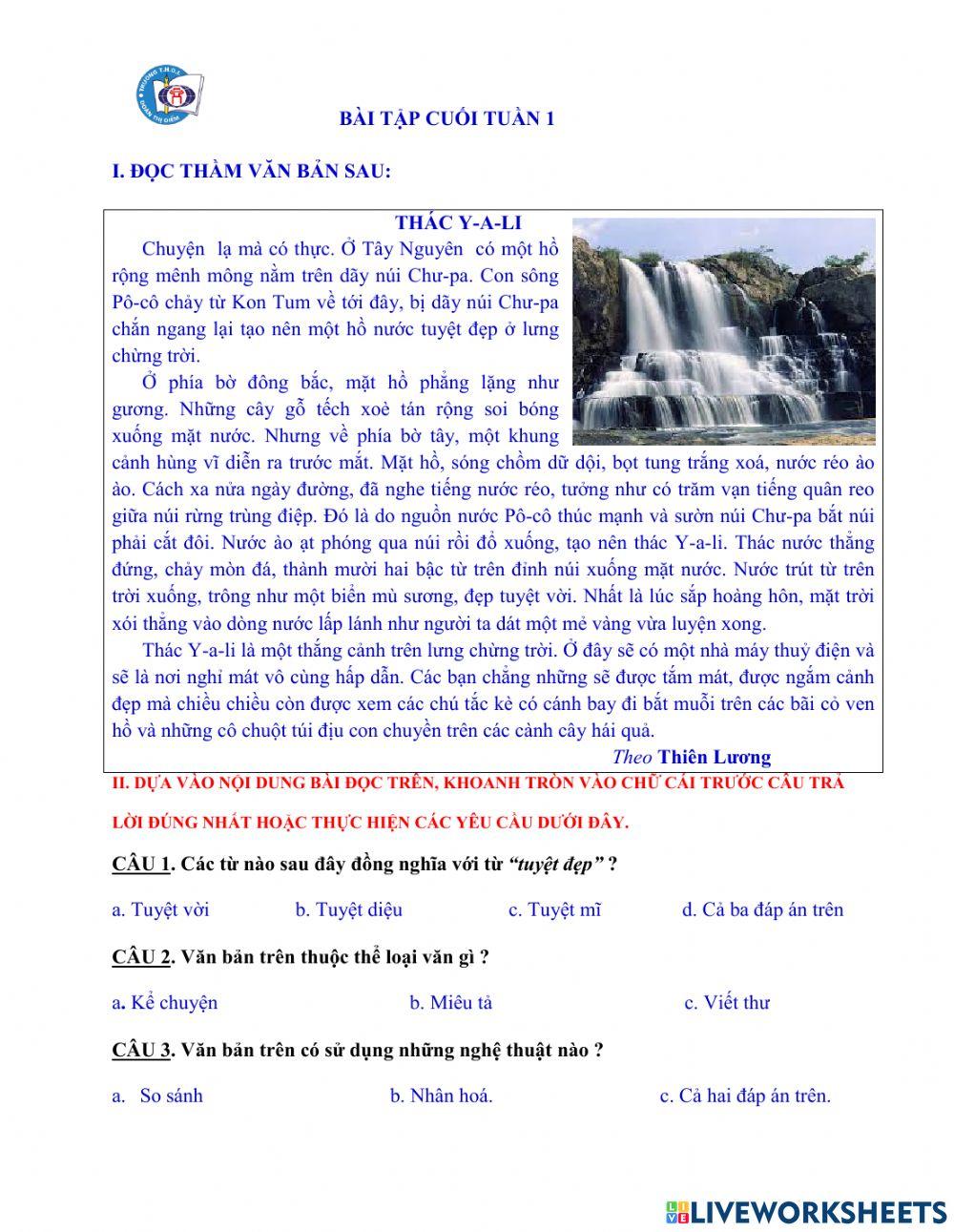 Bài tập cuối tuần Tiếng Việt 5-tuần 1