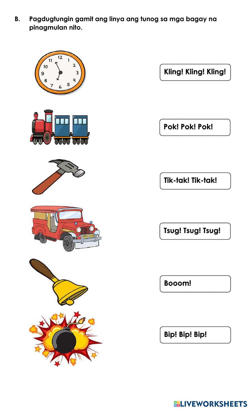 Tunog Ng Mga Hayop At Bagay Sa Paligid Worksheet Live Worksheets