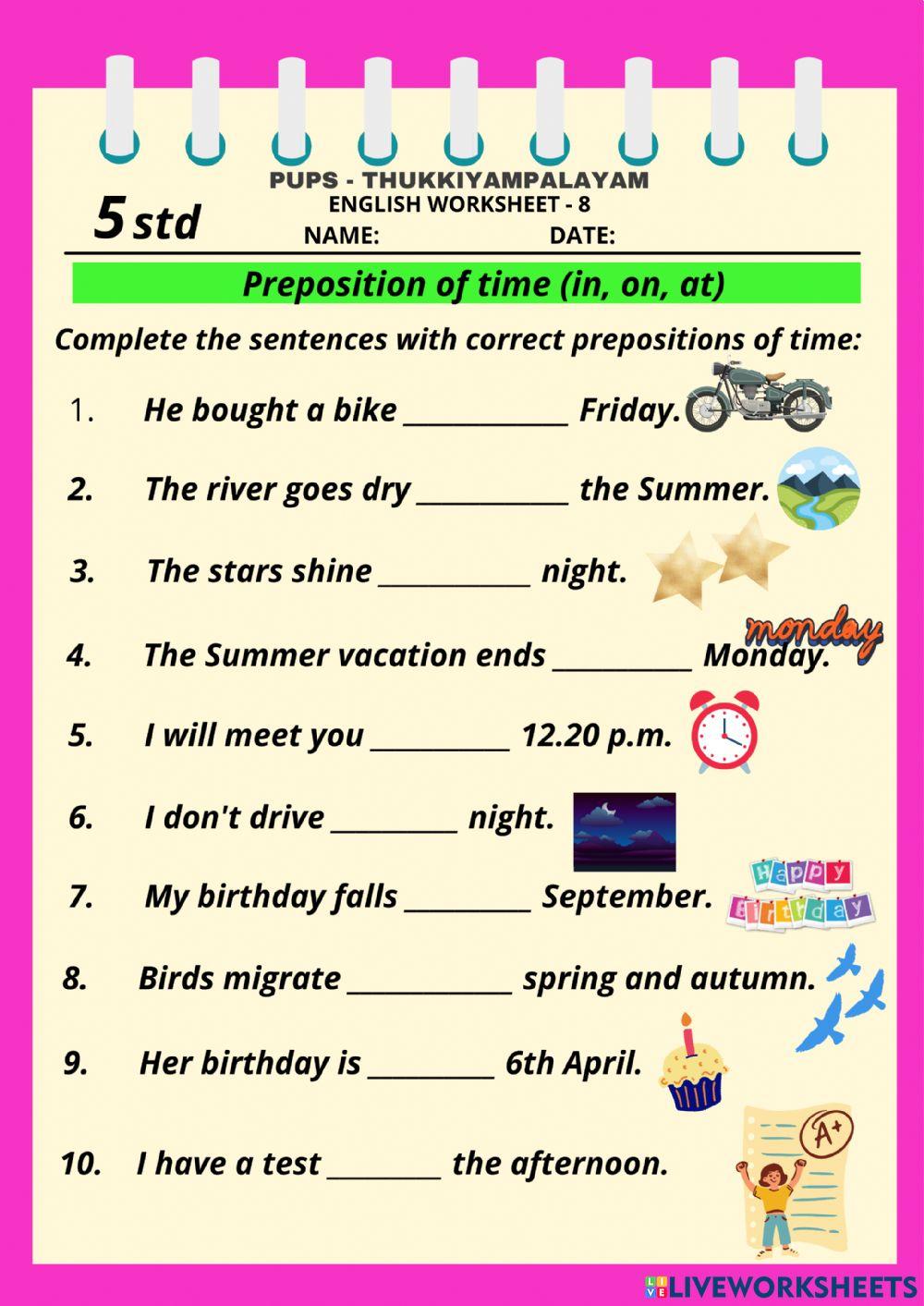 English prepositions of time
