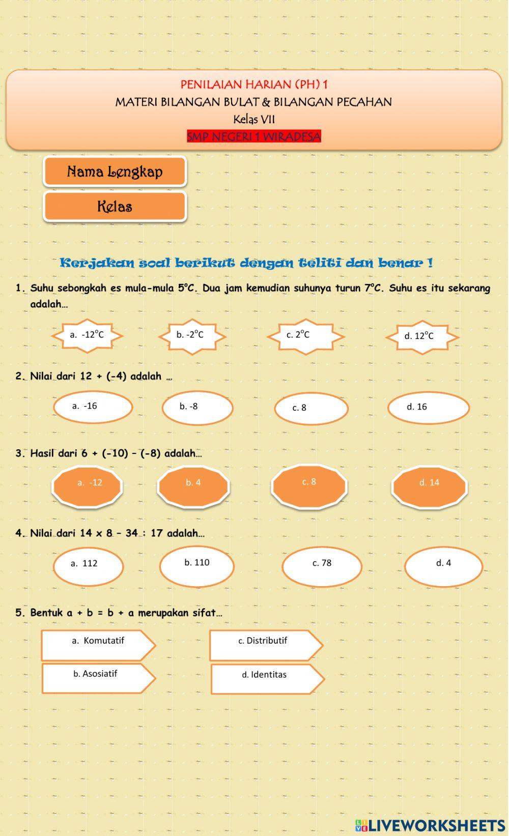 Evaluasi Operasi Bilangan Bulat dan Pecahan