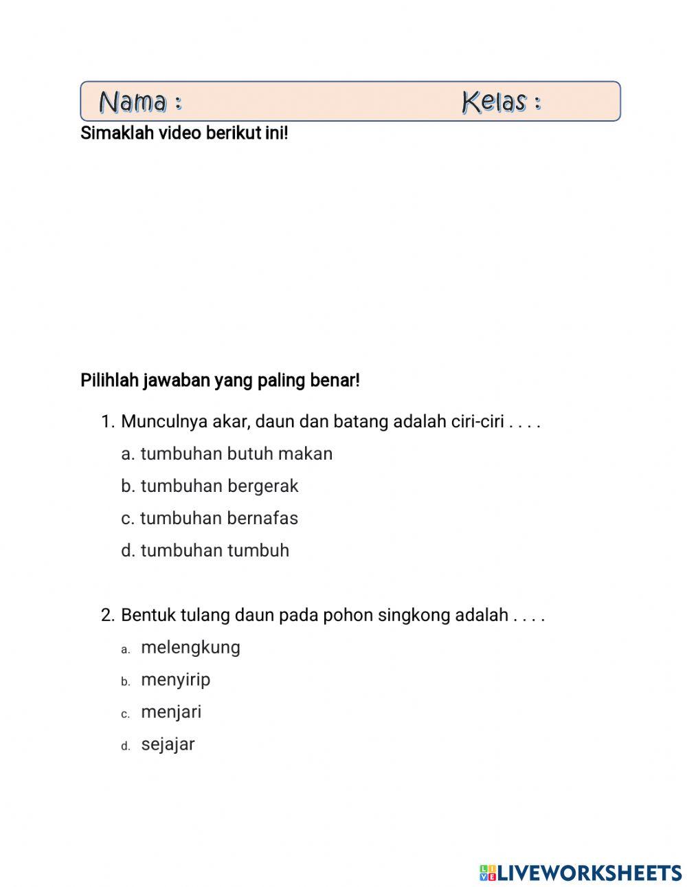 Pengelompokan Tumbuhan (Tema 1)