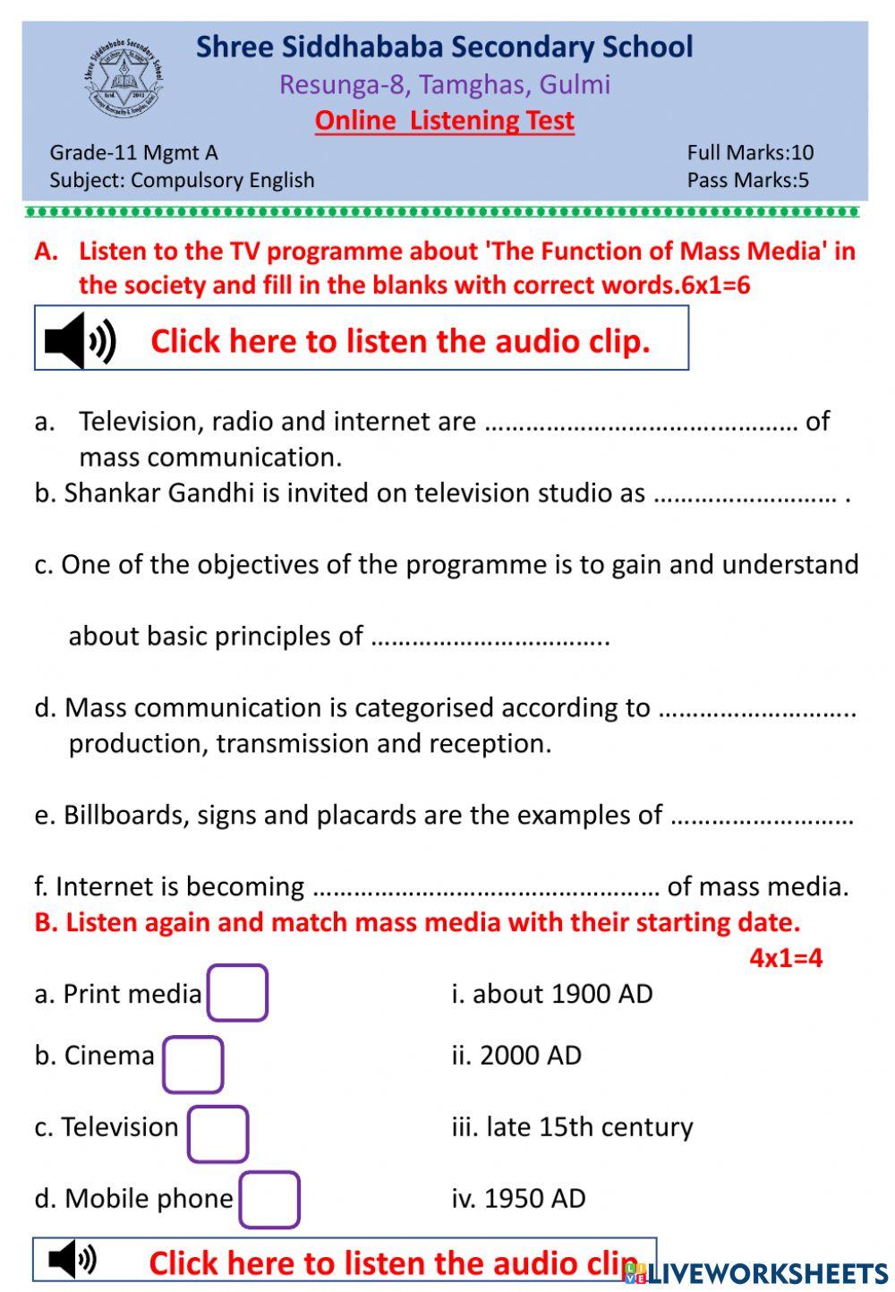 Listening Test Grade 11 English