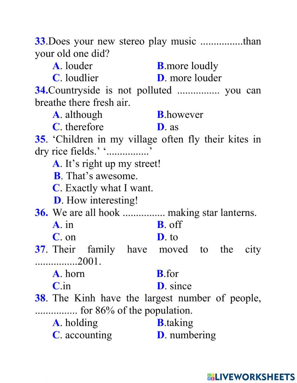 Lớp 8 unit 2 MULTIPLE CHOICE