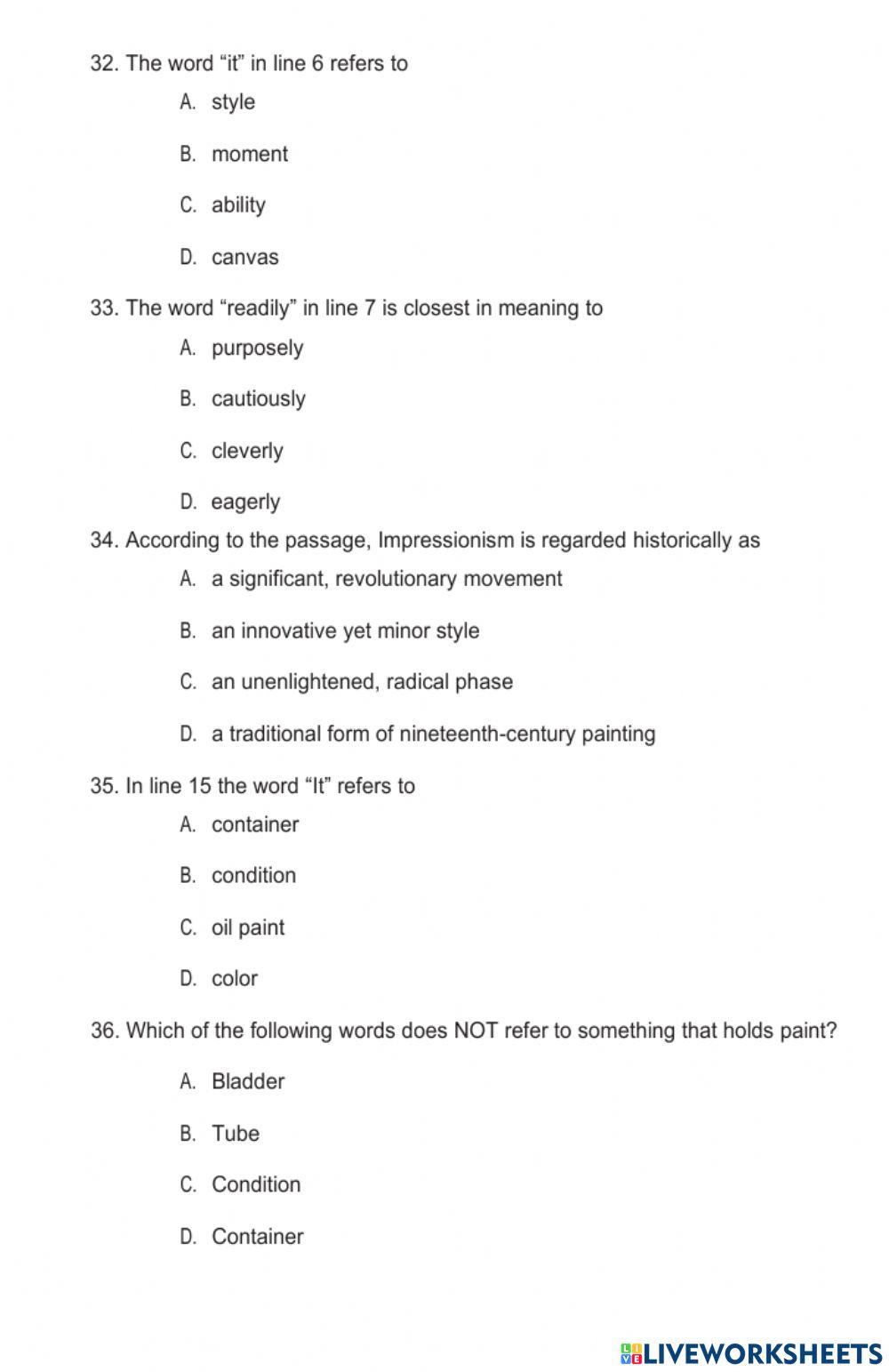 M1 V1 Impressionism Q31-39