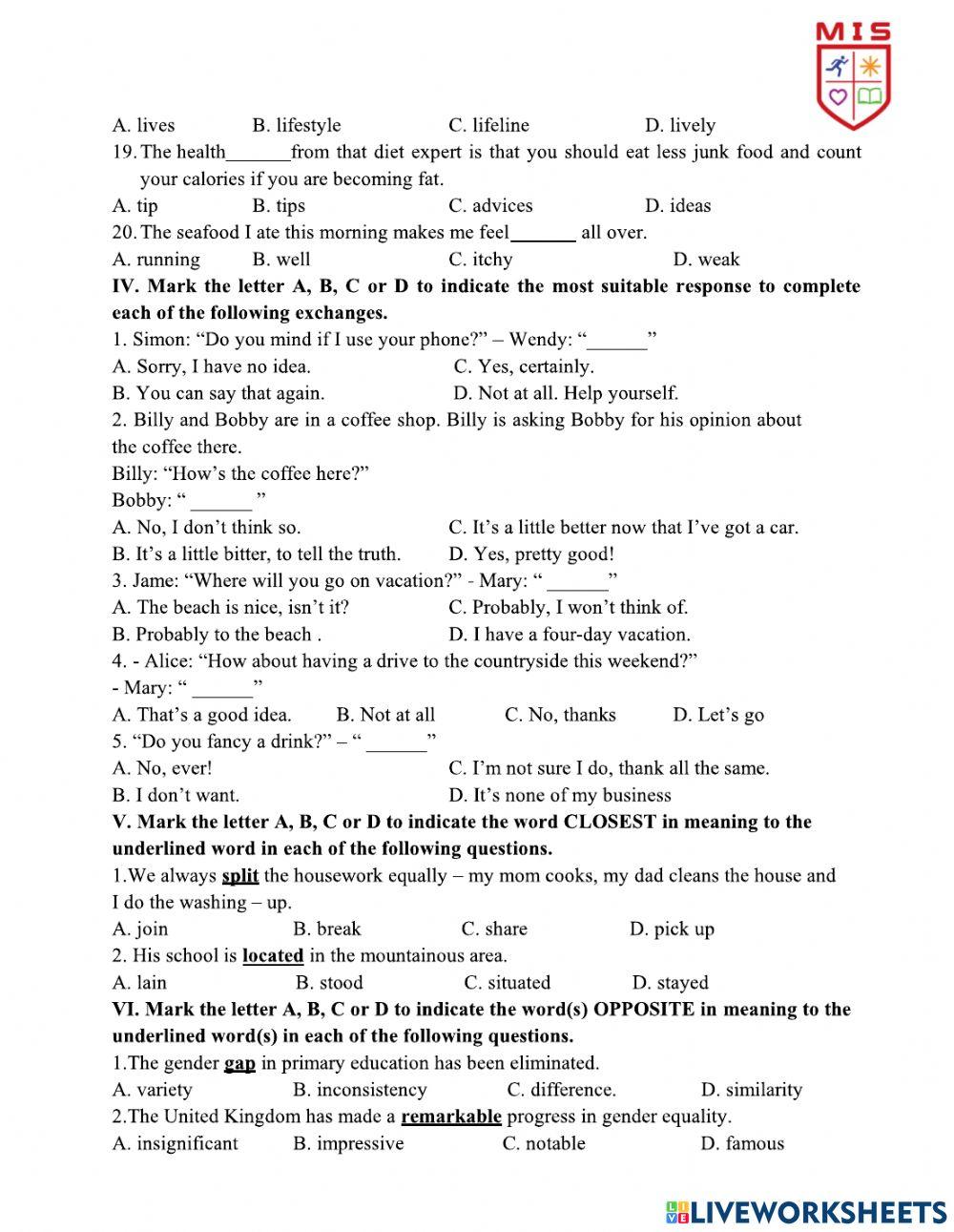 Unit 2 supplementary interactive worksheet live worksheets