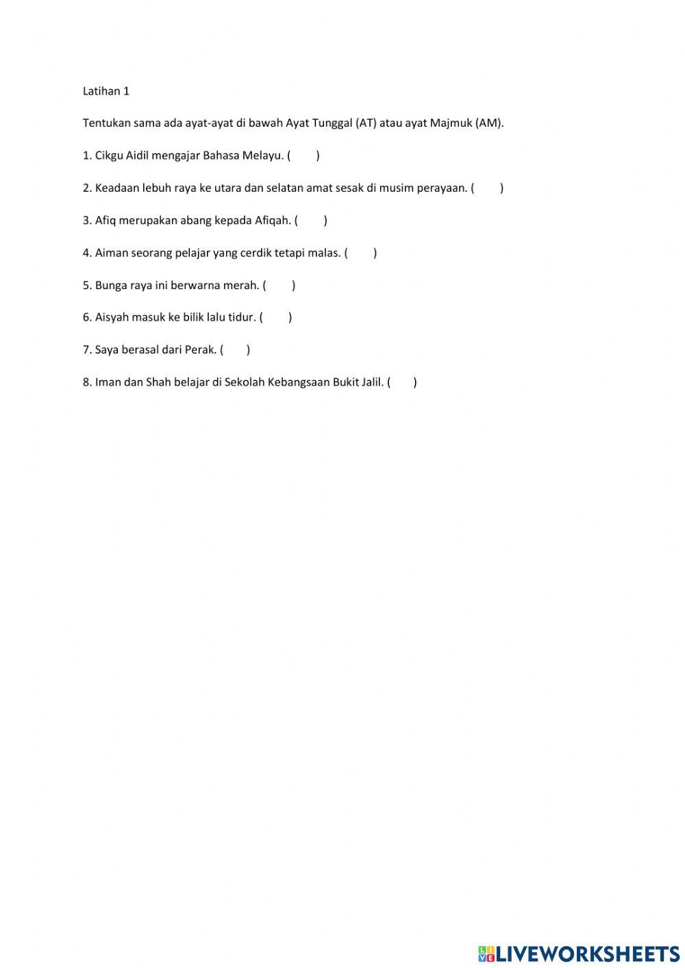 Ayat Tunggal dan Ayat Majmuk