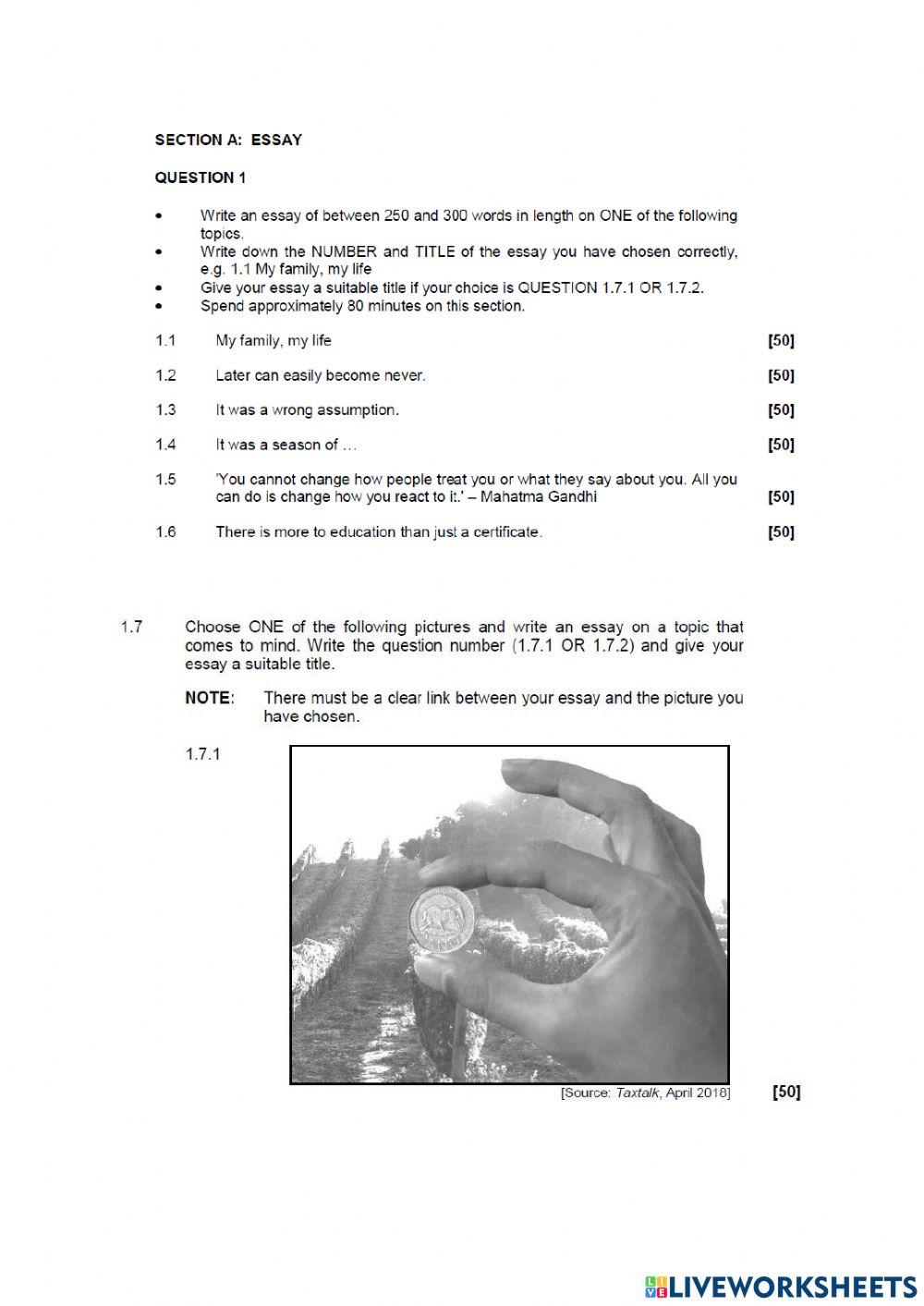 English paper 3 Essay part 1