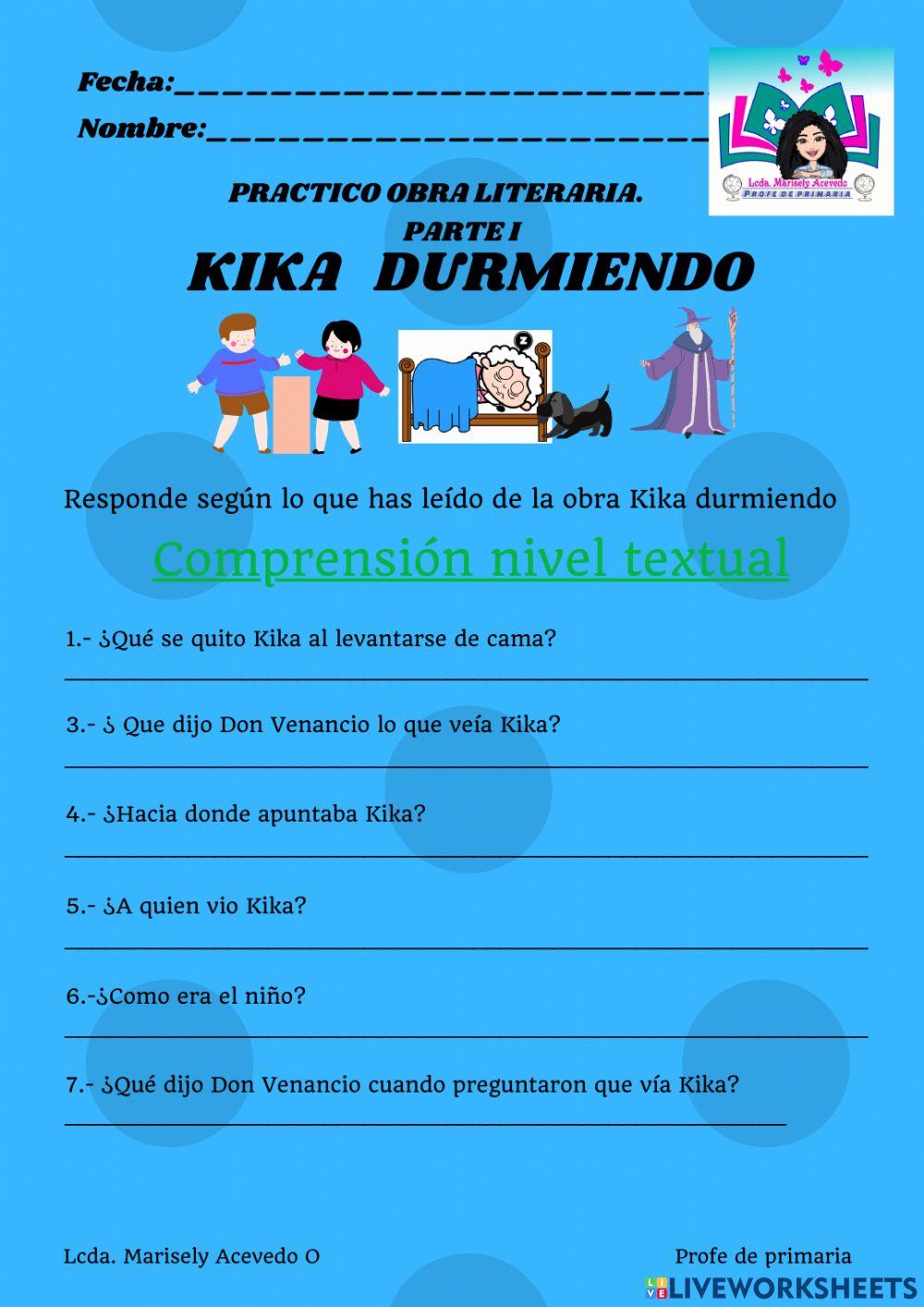 Obra literaria Kika durmiedo