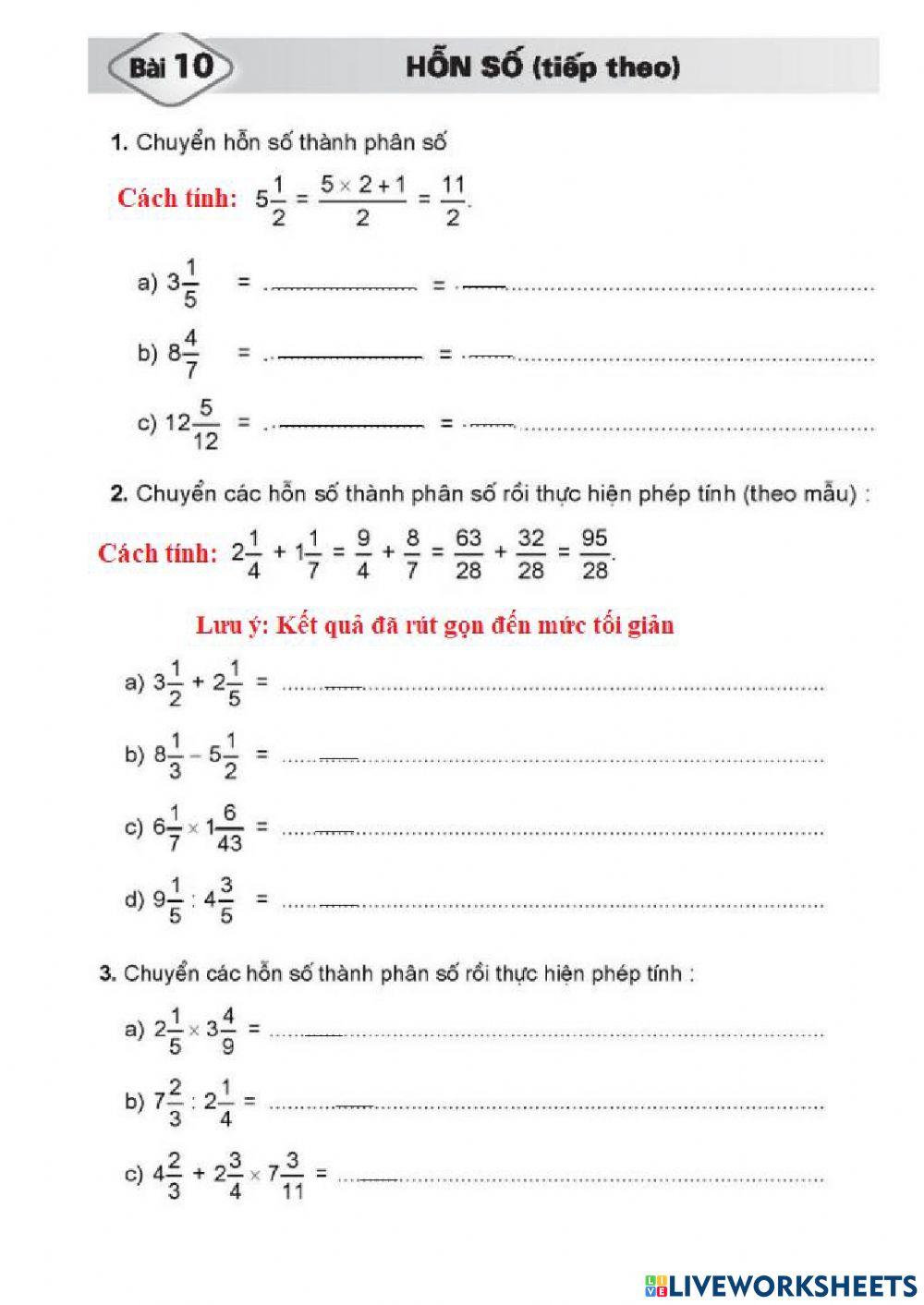 Vở bài tập toán 5- tiết 10