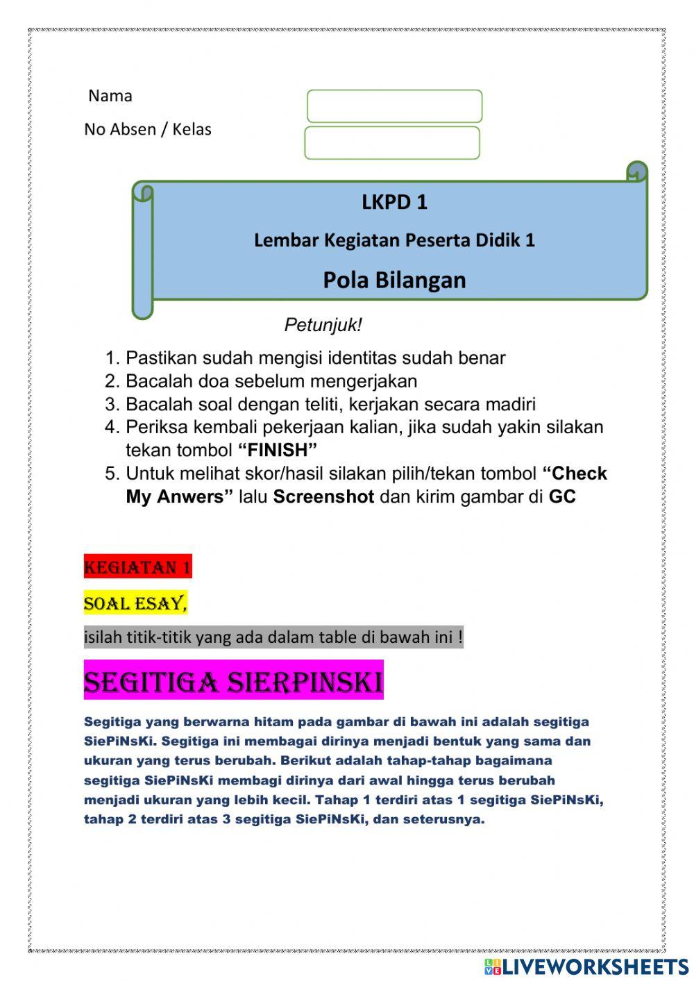 LKPD Pola Bilangan (LW1) kelas 8