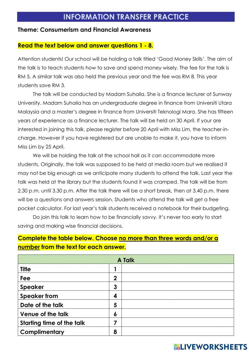 Information transfer practice