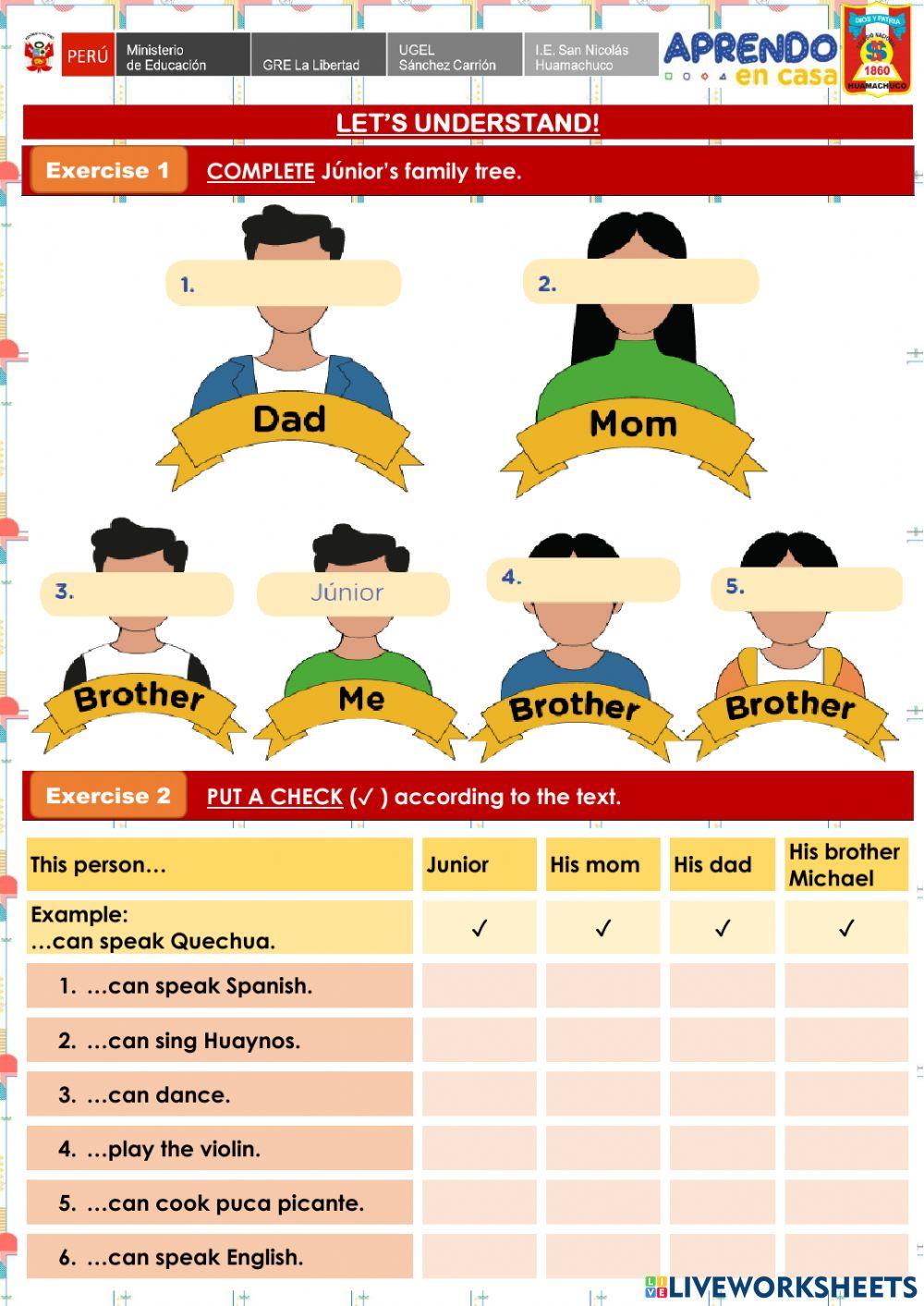 Week 19 - PRE A1 - Experience 5 - Activity 1. My talented Peruvian family