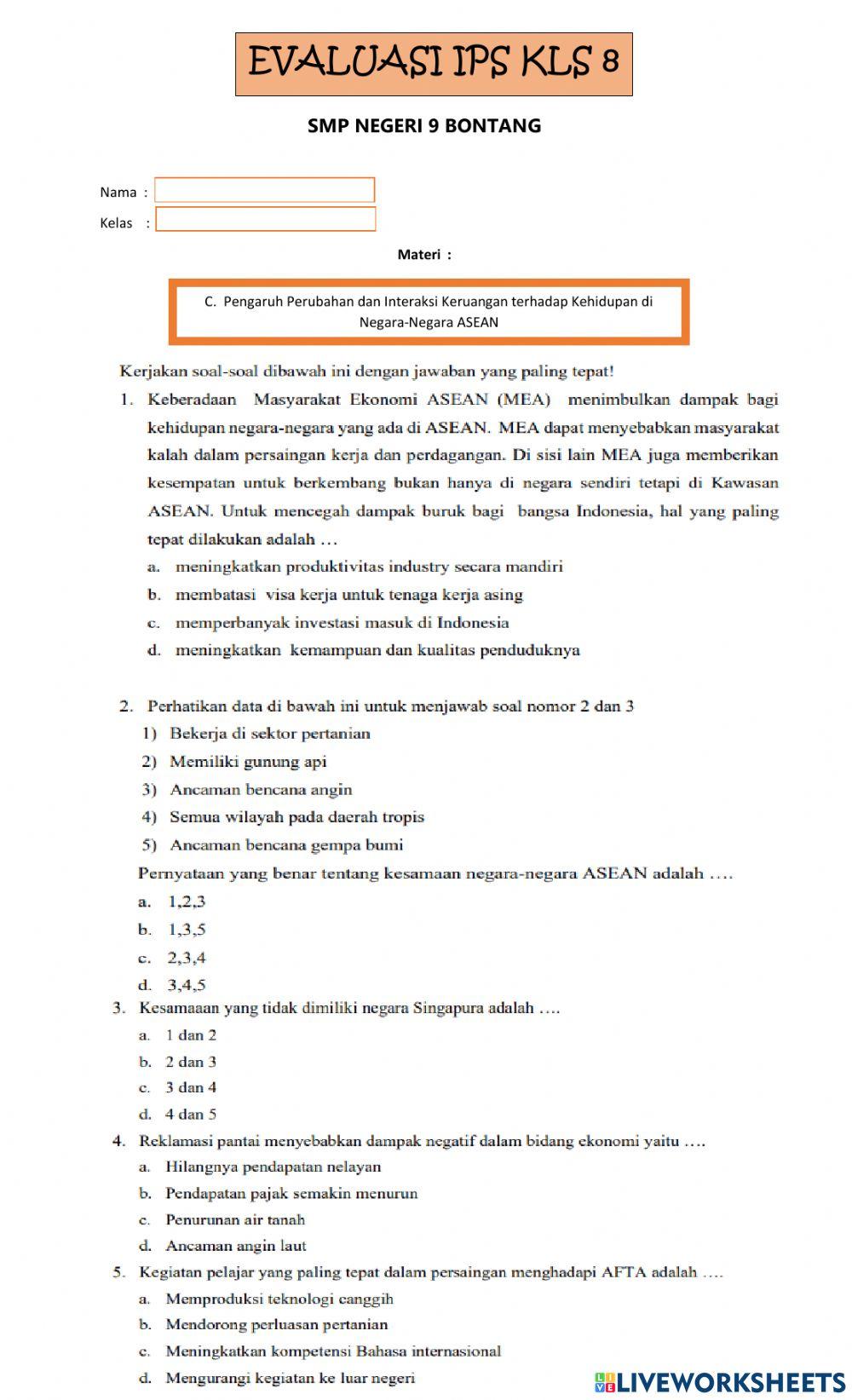 Pengaruh Perubahan Ruang dan Interaksi antar negara-negara ASEAN
