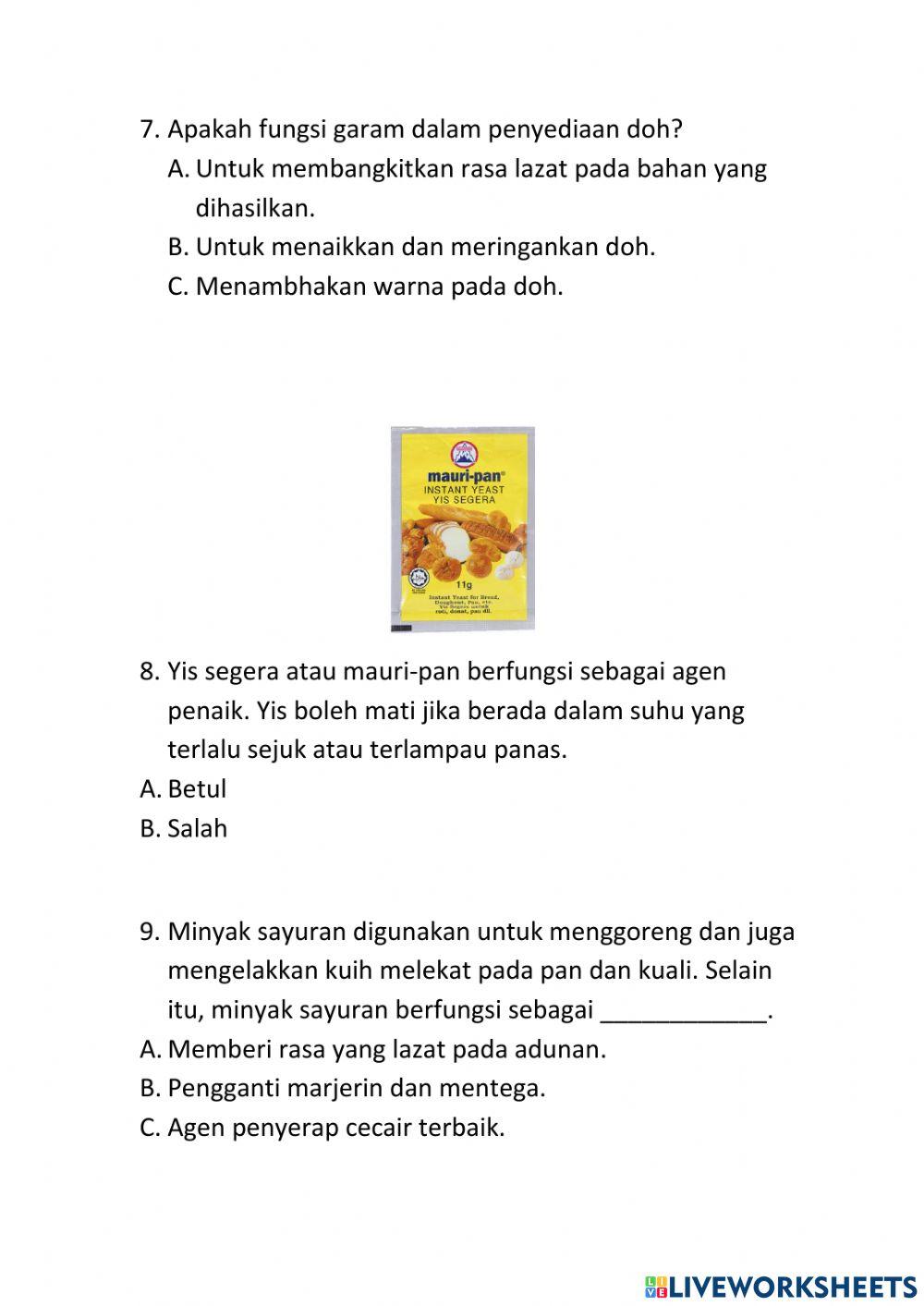 Fungsi bahan-bahan penyediaan doh roti