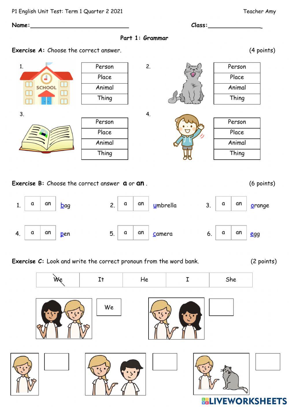 P1 ESC Quarter 2 English Test