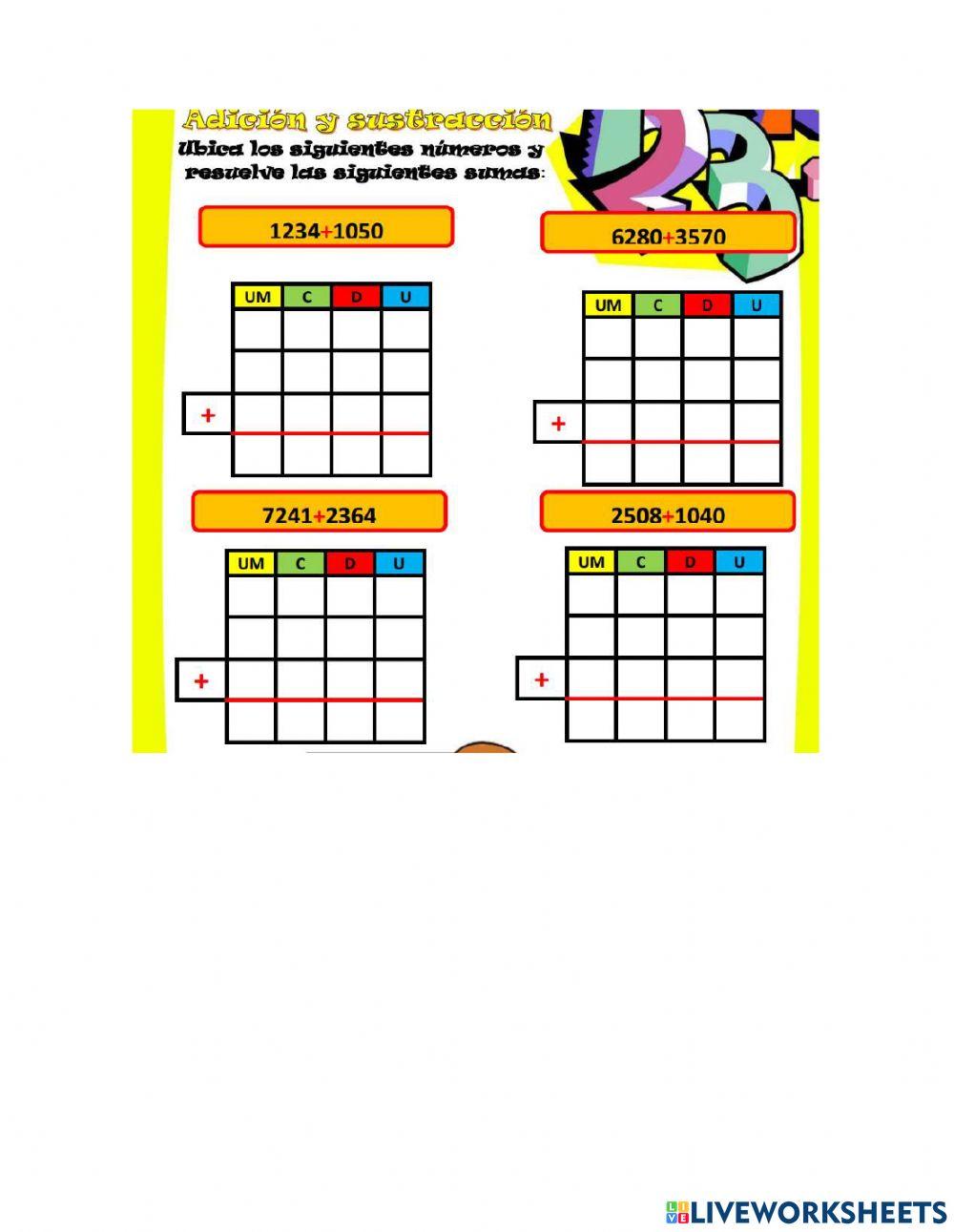 Sumas de cuatro cifras