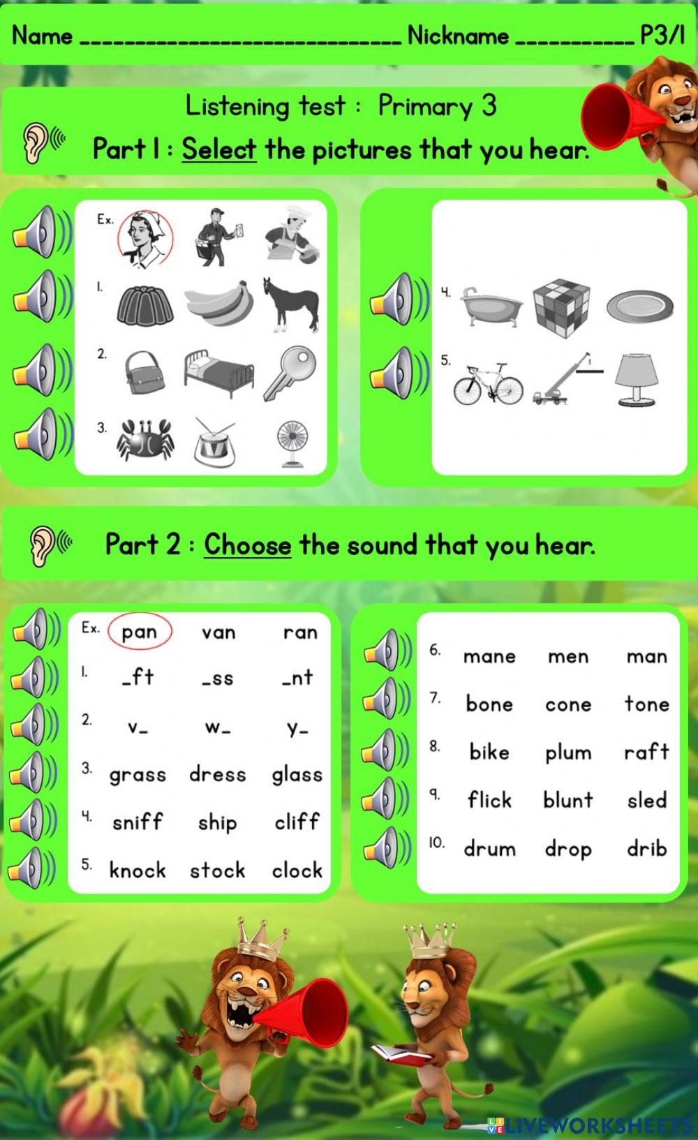 Listening test :  Primary 3