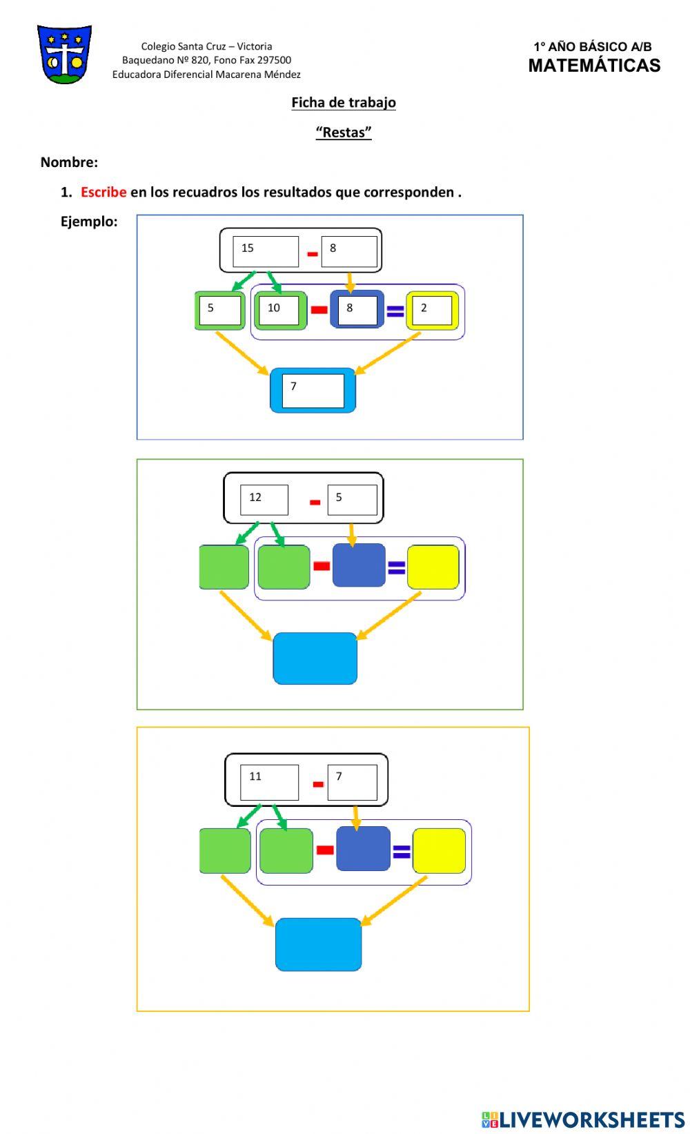 Ficha de trabajo restas