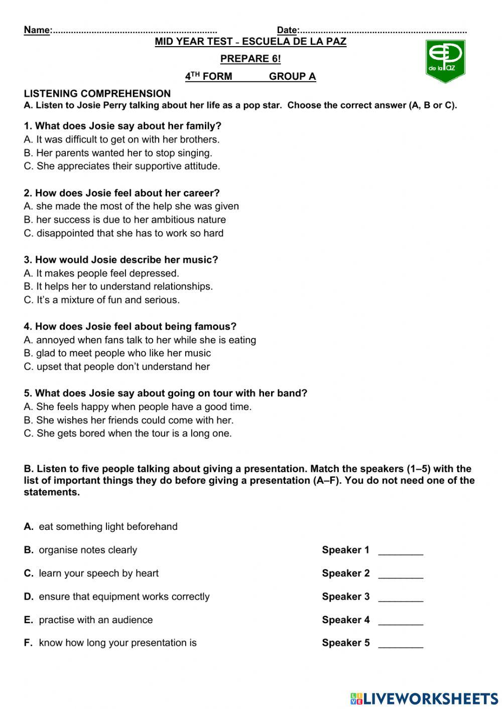 MID YEAR LISTENING TEST Group A