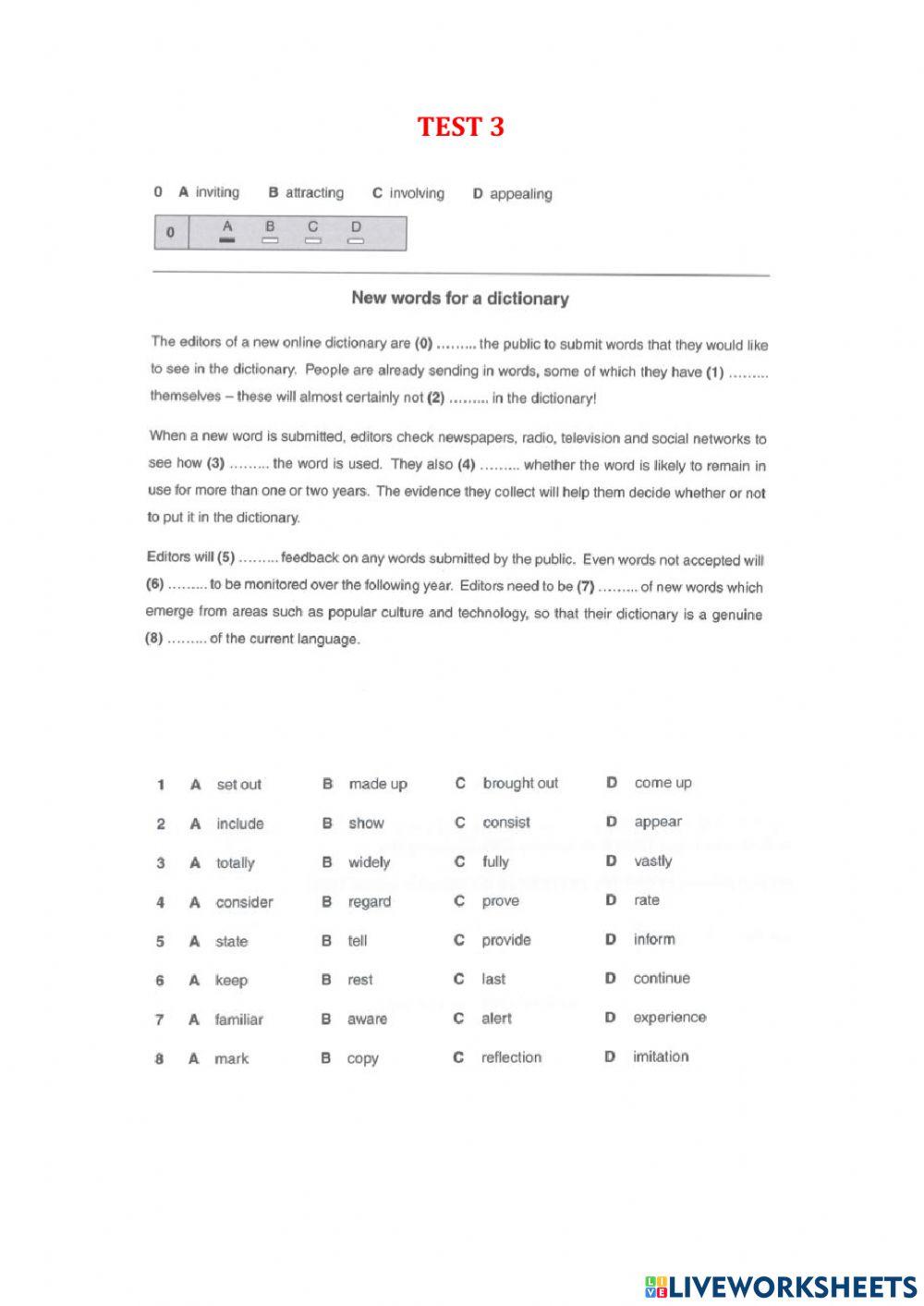 Use of English part 1 - Test 1-7