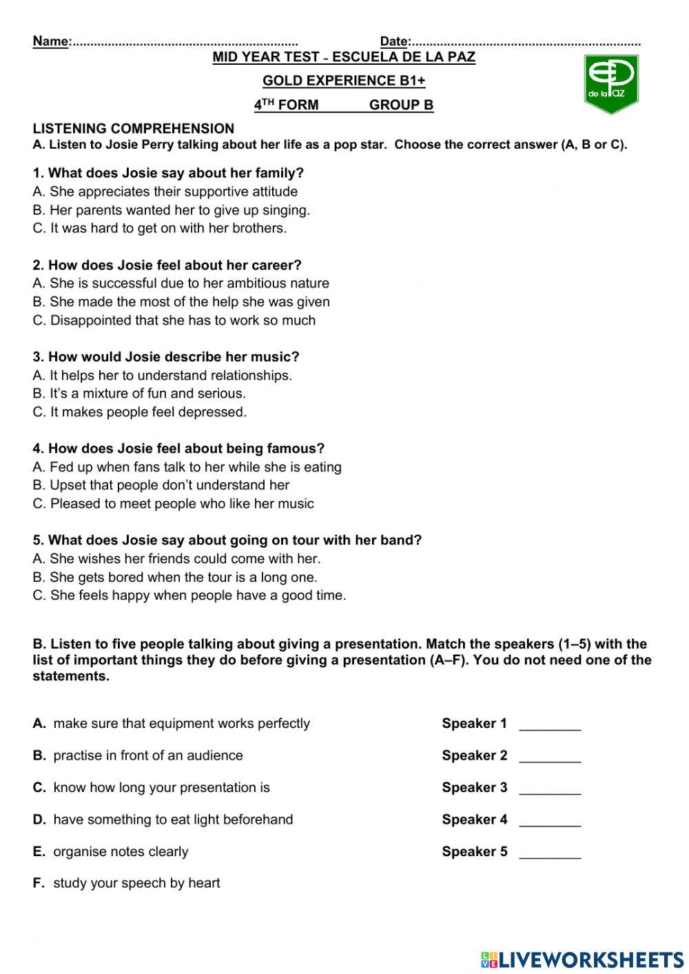 MID YEAR LISTENING TEST Group B