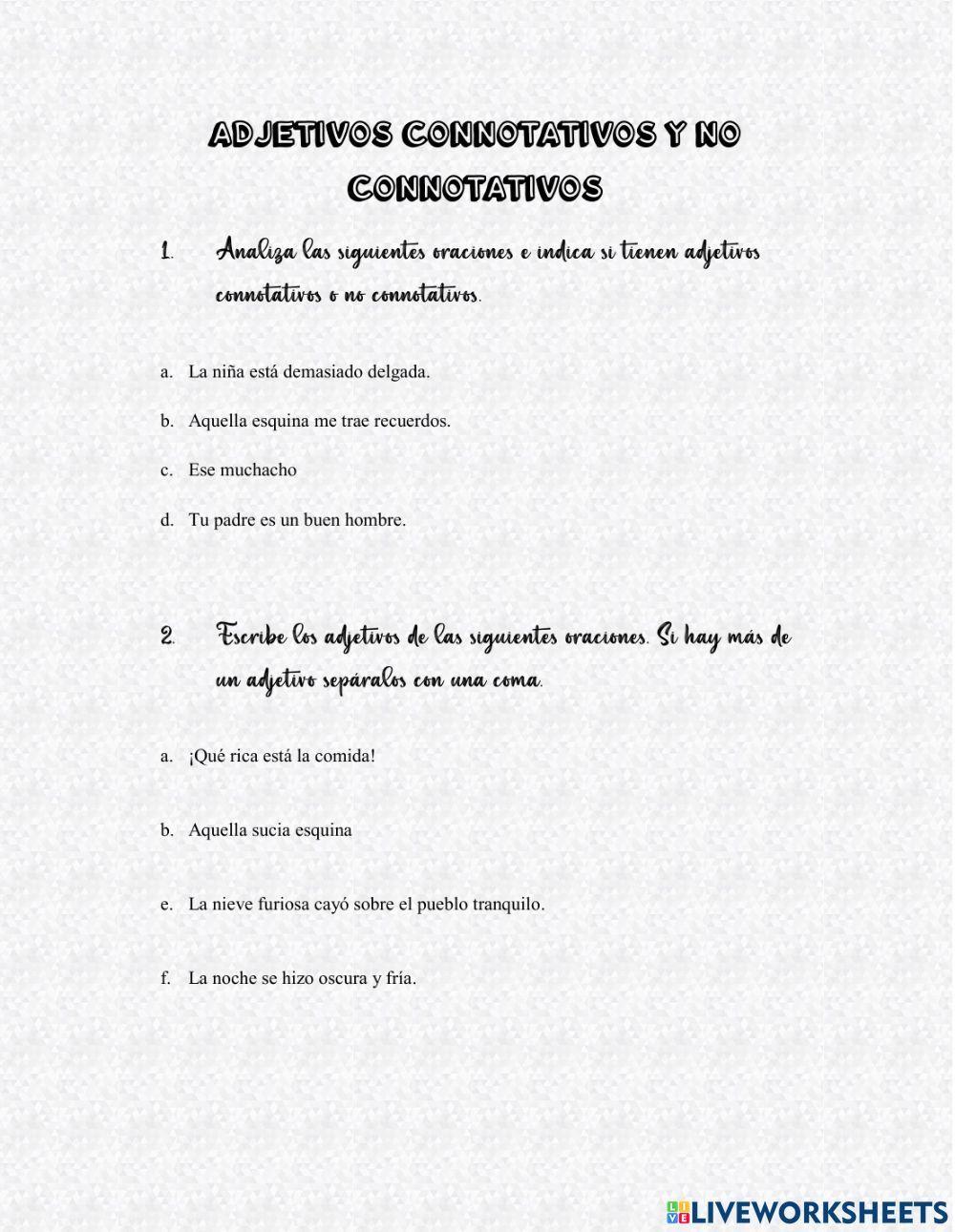 Adjetivos connotativos y no connotativos