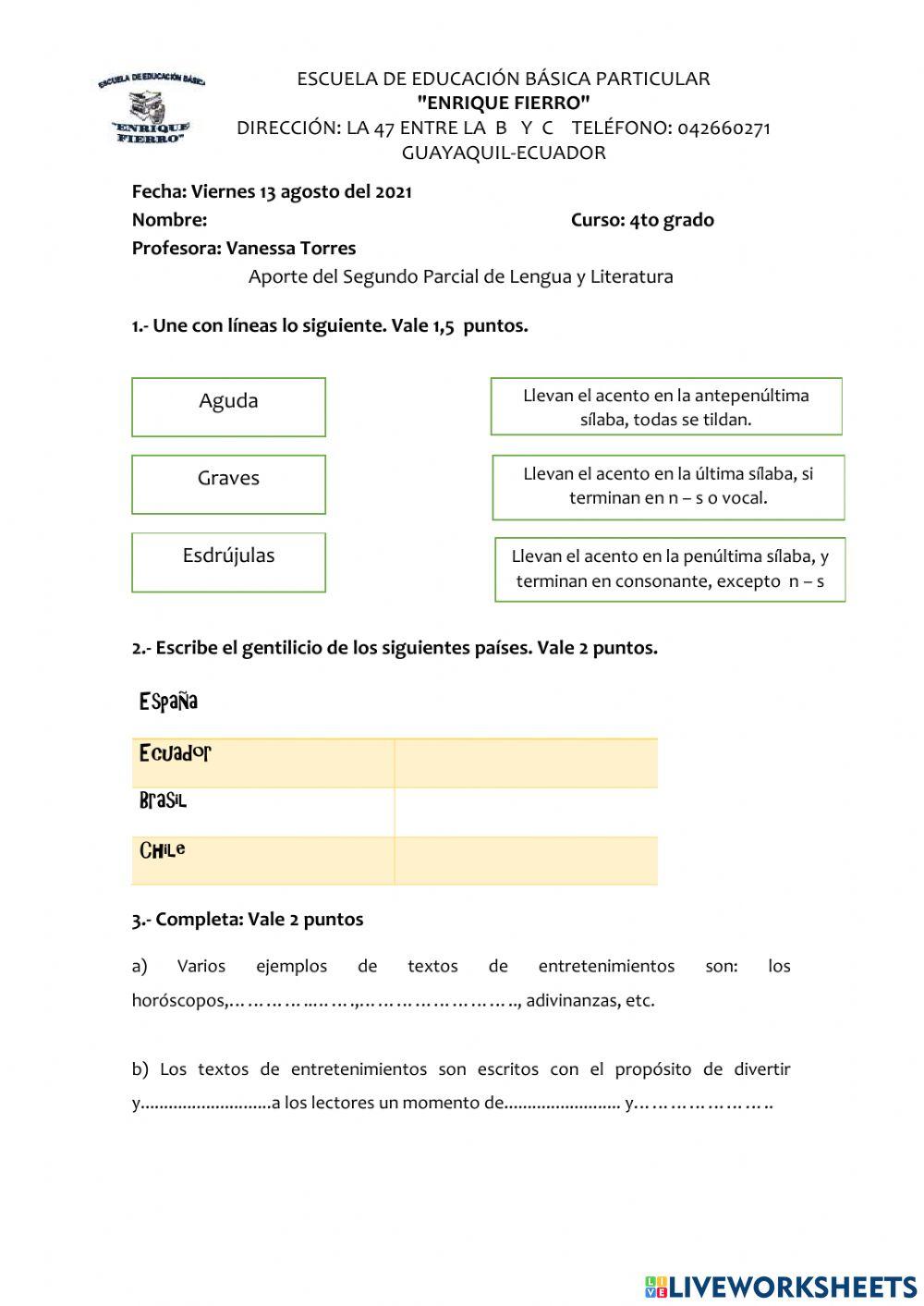 Aporte 4to grado 2do parcial