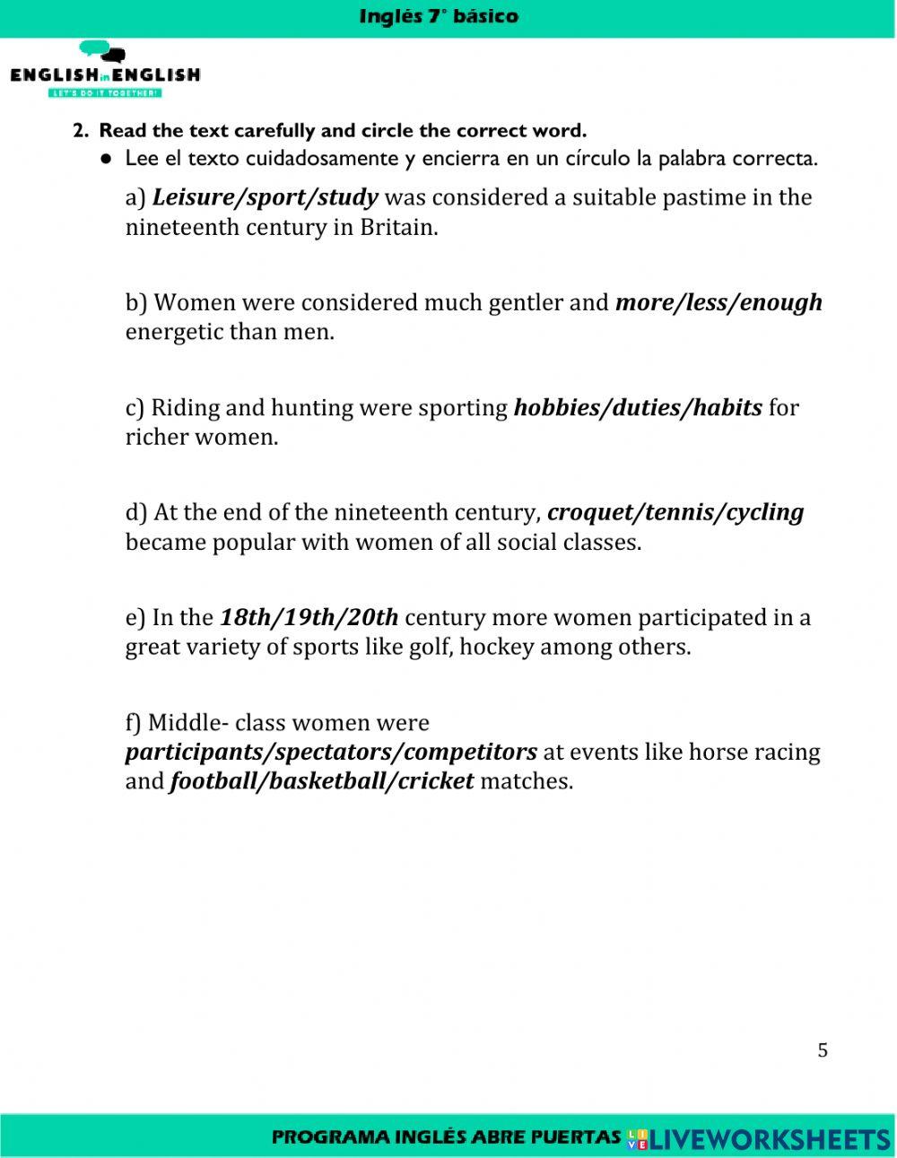 reading comprehension about sports