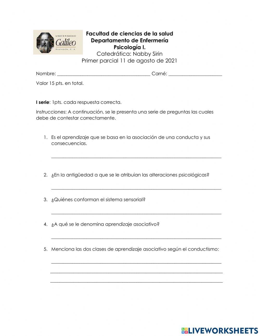 Primer parcial Psicología