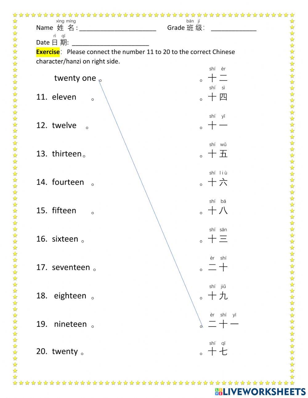 Exercise about number 11-20 ok