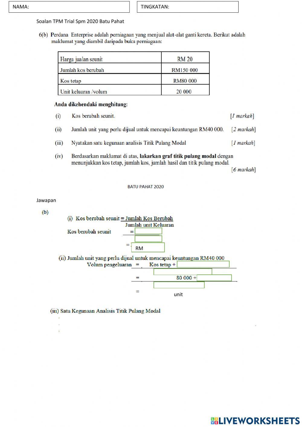 Soalan Titik Pulang Modal Trial SPM 2020 Batu Pahat