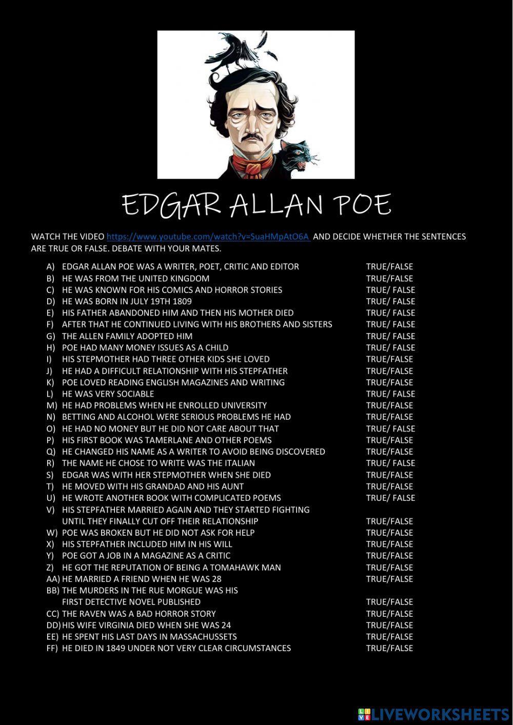 1255320 Edgar allan poe MissAbru LiveWorksheets